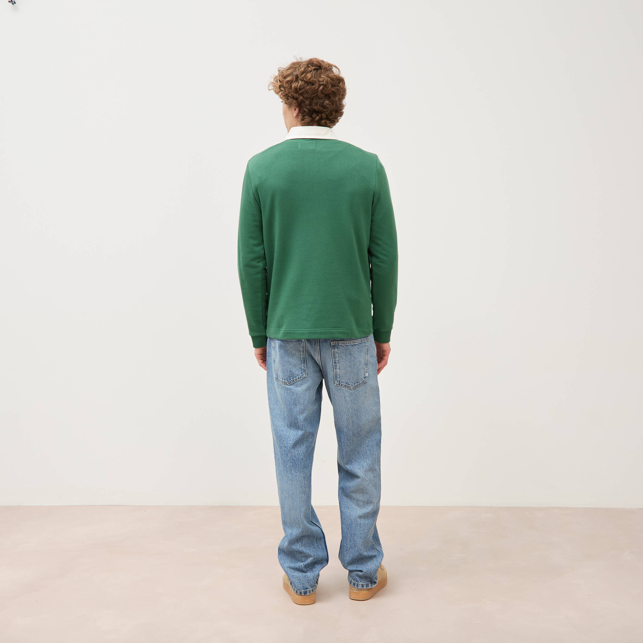 Polo manches longues broderie vert homme