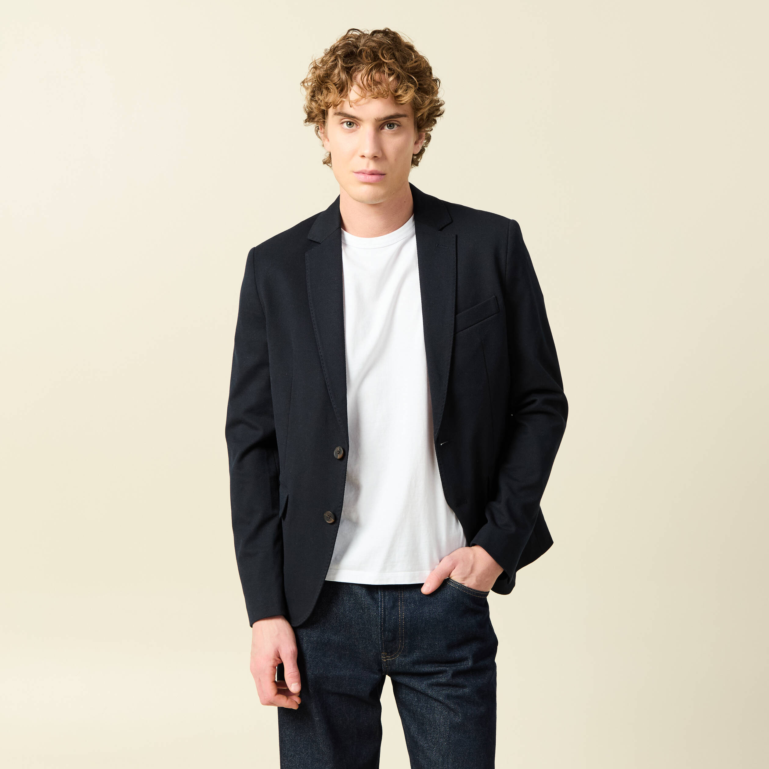 Veste blazer cintr&eacute;e bleu marine homme