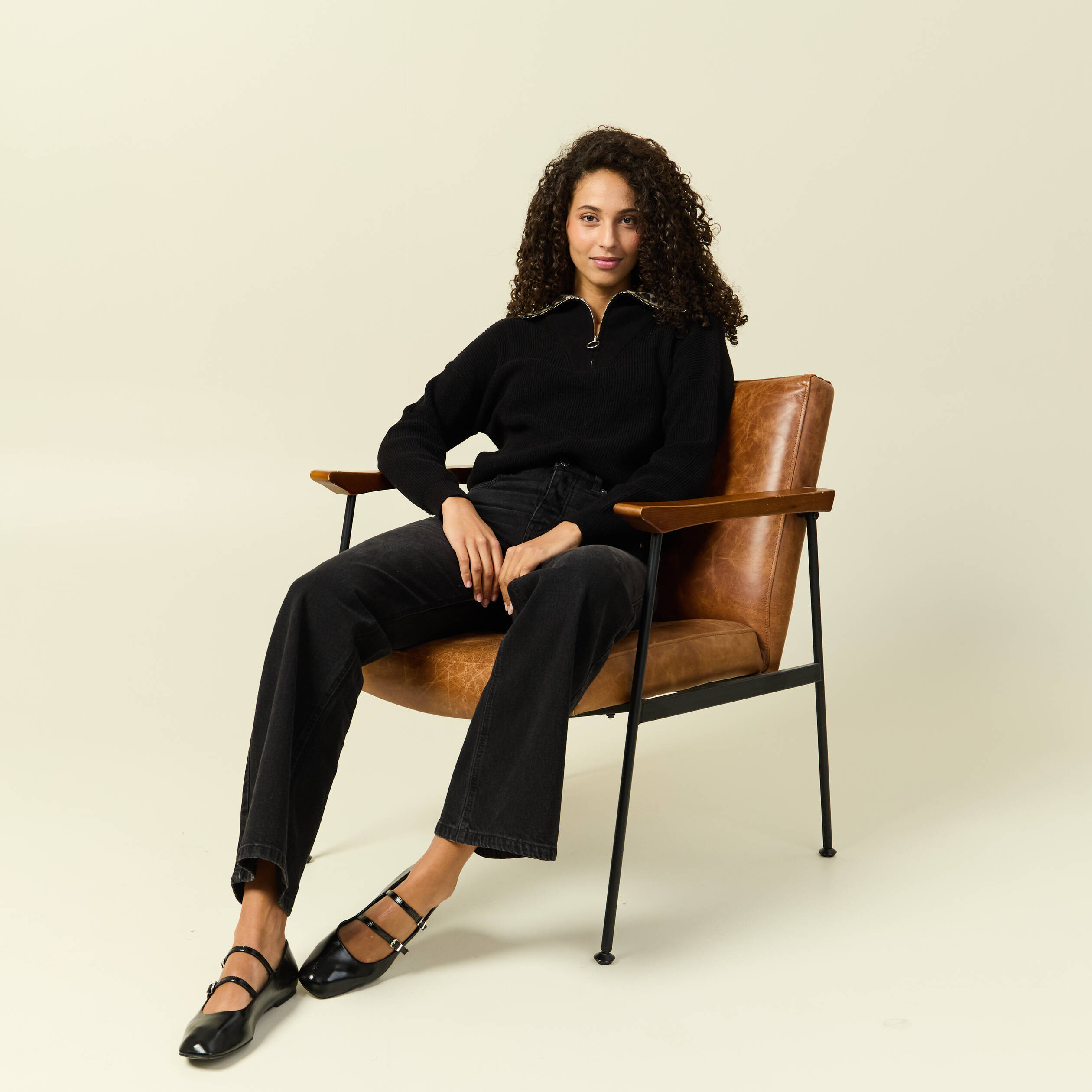 Pull col camionneur manches longues noir femme