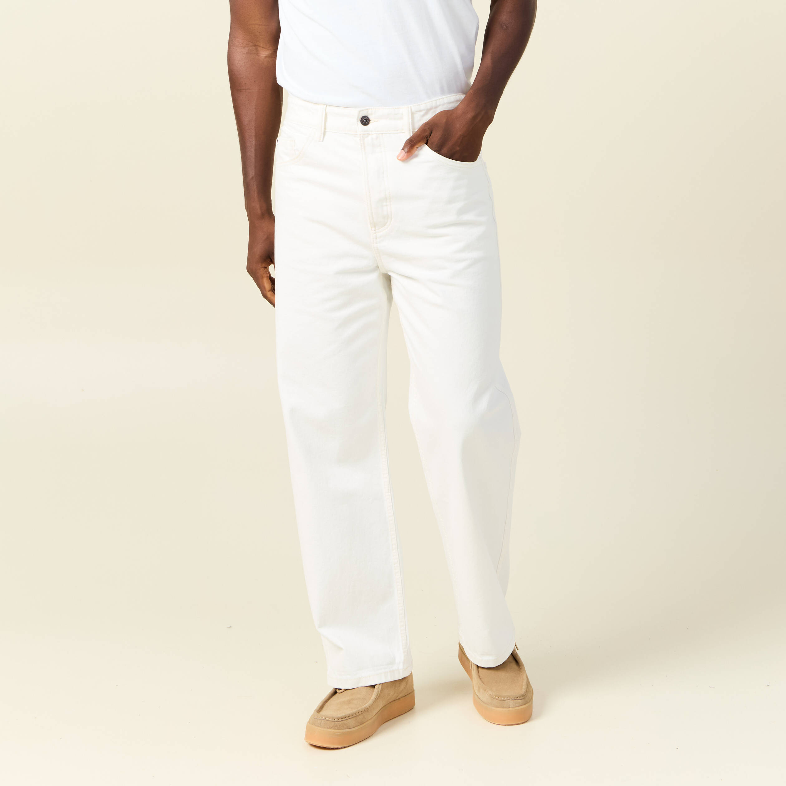 jeans loose 5 poches denim blanc homme Jeans loose 5 poches denim blanc homme