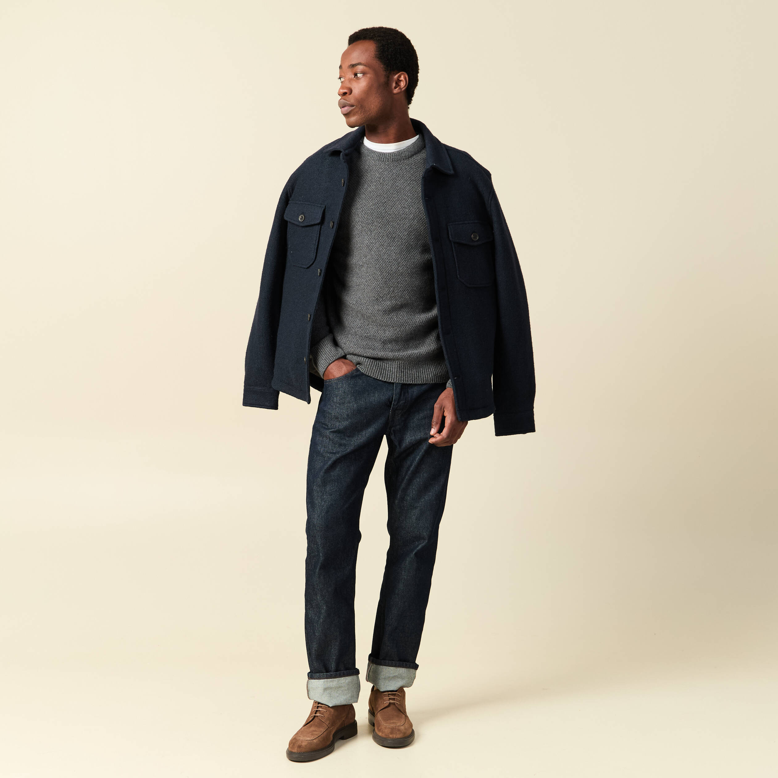 Pull manches longues fabriqu&eacute; en France gris fonc&eacute; homme