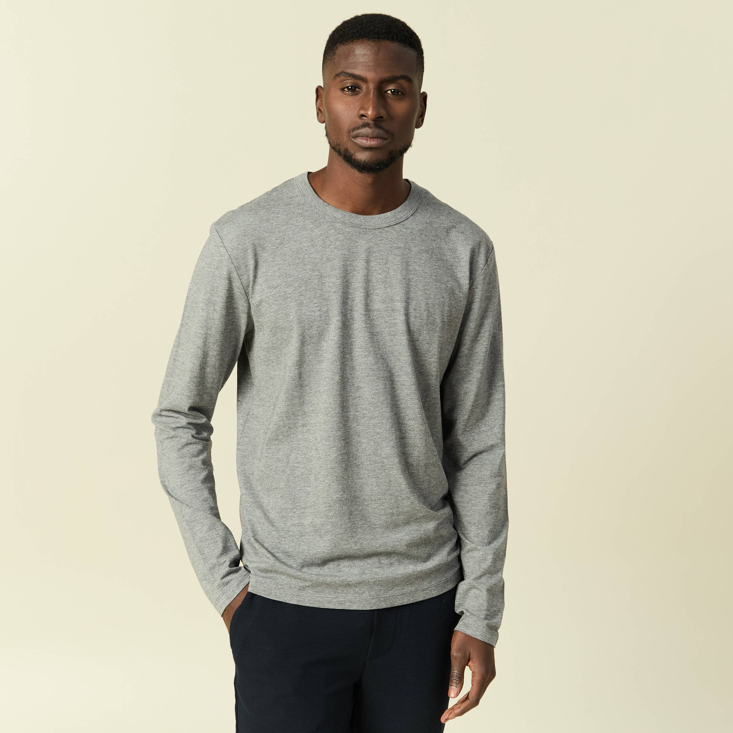 T-shirt en coton manches longues gris homme