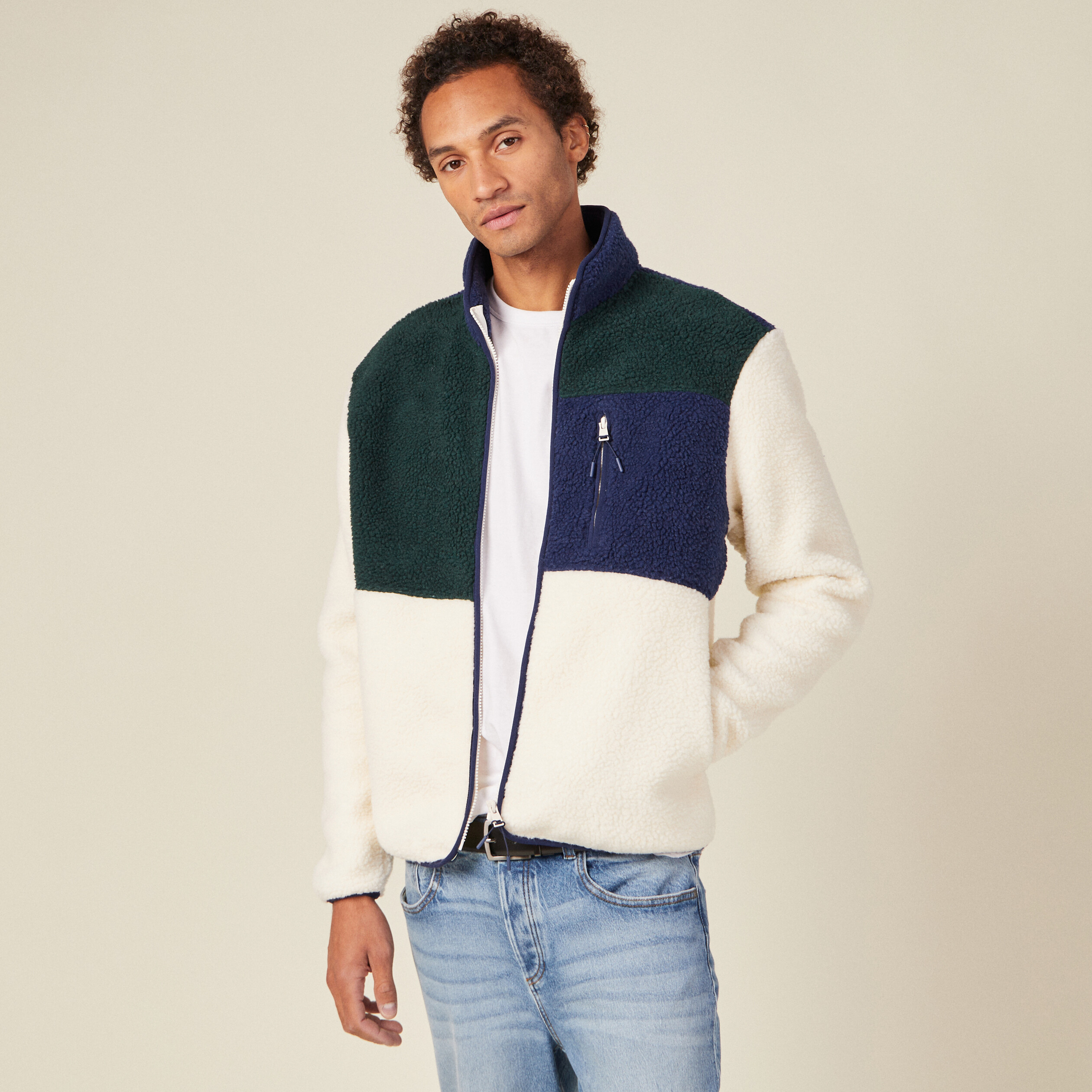 Sweat manches longues zippé vert foncé homme
