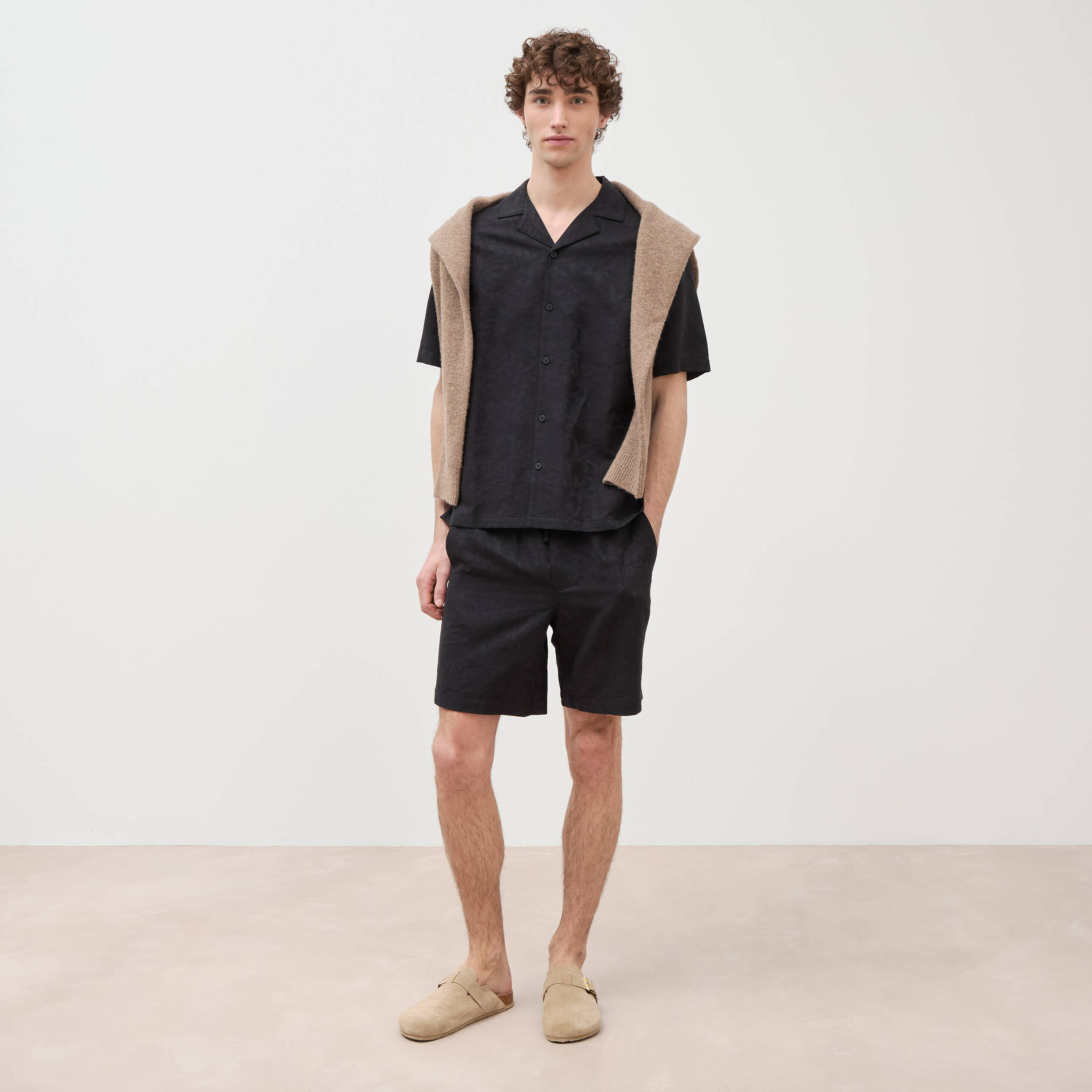 Chemise boyfriend manches courtes noir homme