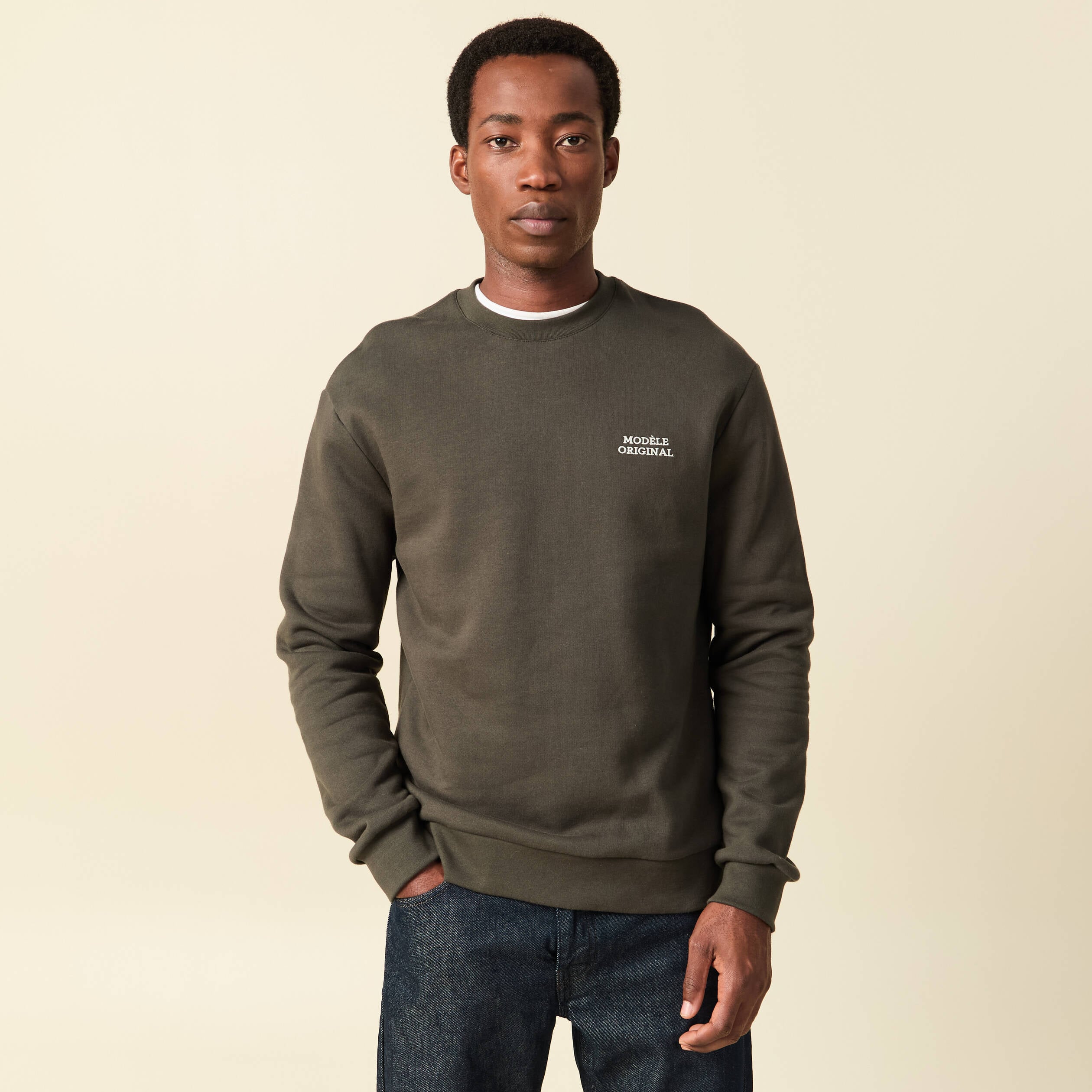 Sweat manches longues vert kaki homme