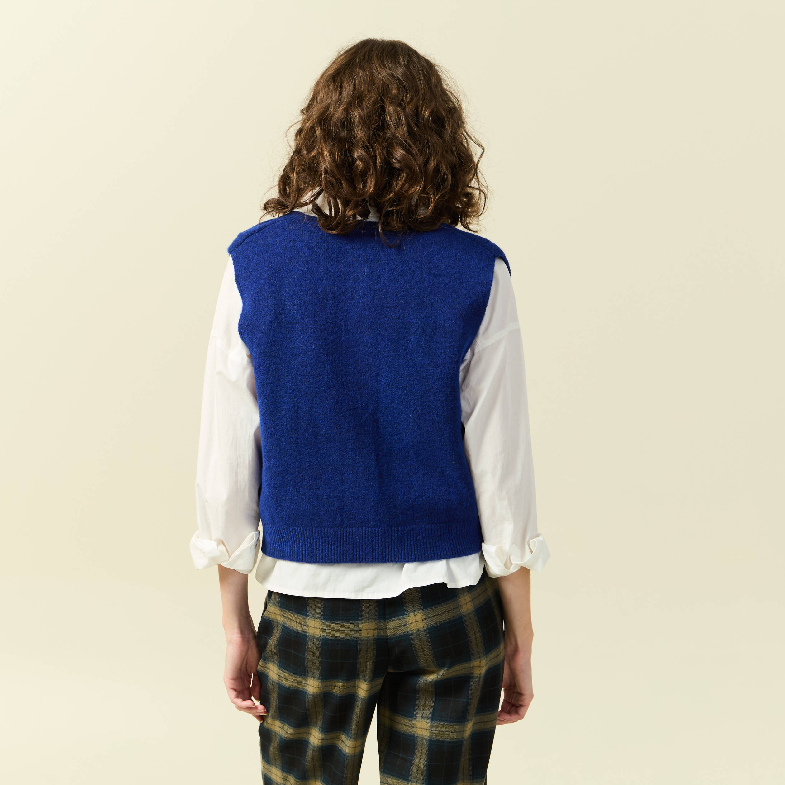 Gilet sans manches col rond bleu electrique femme