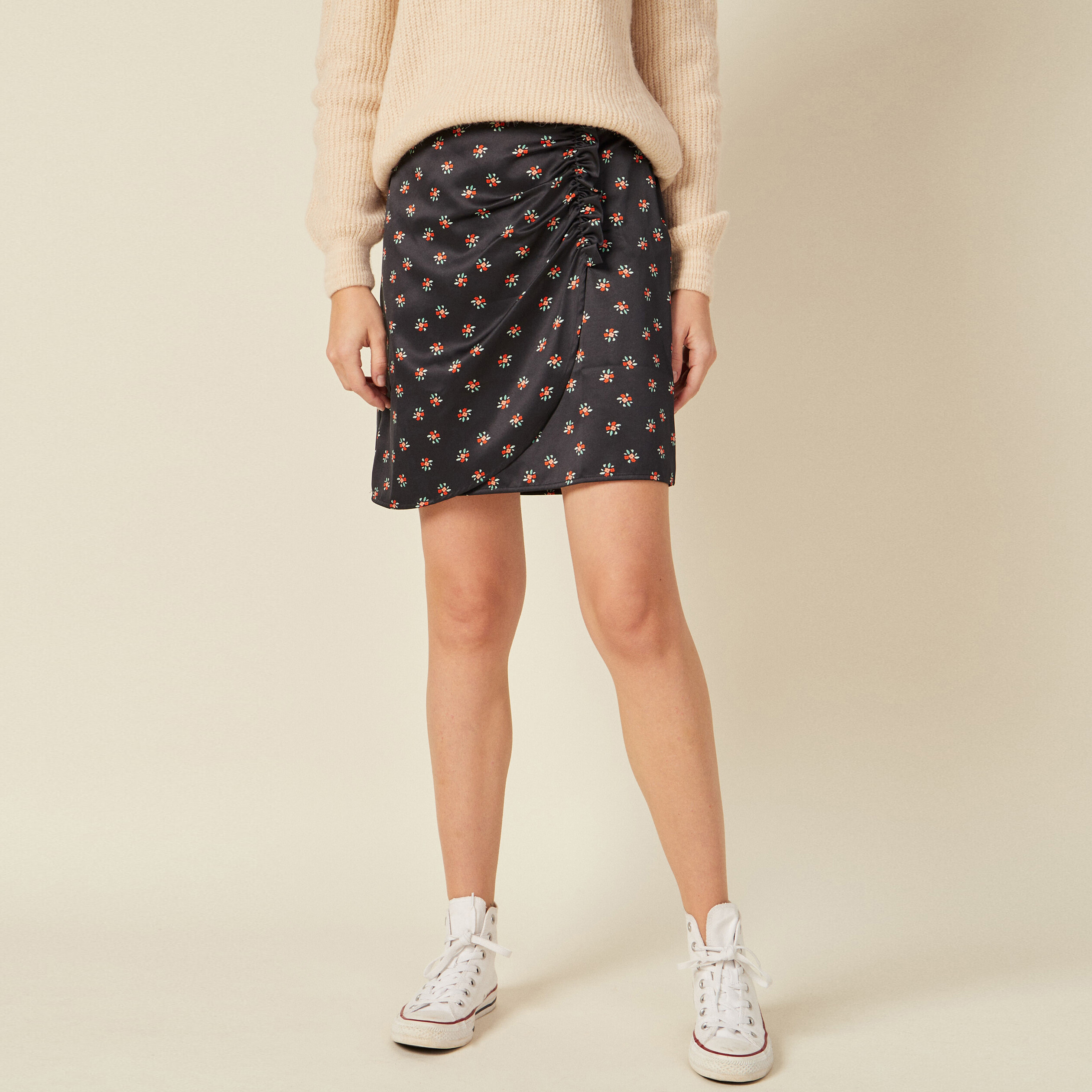 jupe droite froncee satinee noir femme Jupe droite froncée satinée noir femme