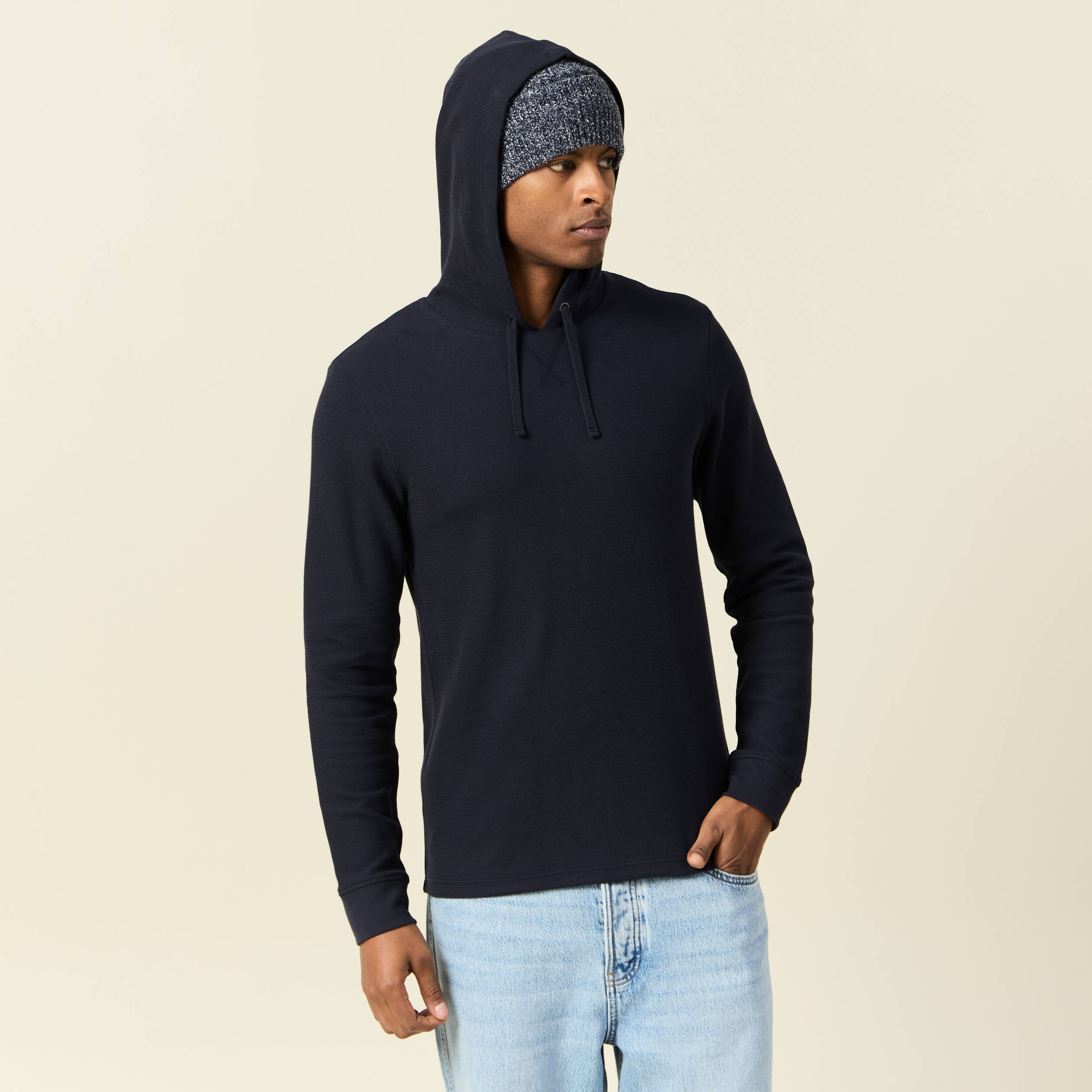 T-shirt à capuche bleu marine homme