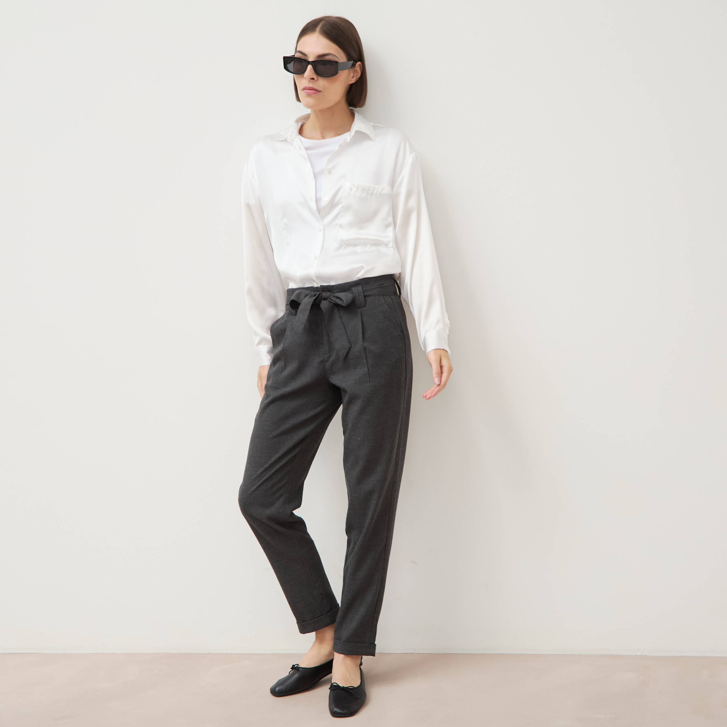 Pantalon paperbag gris femme