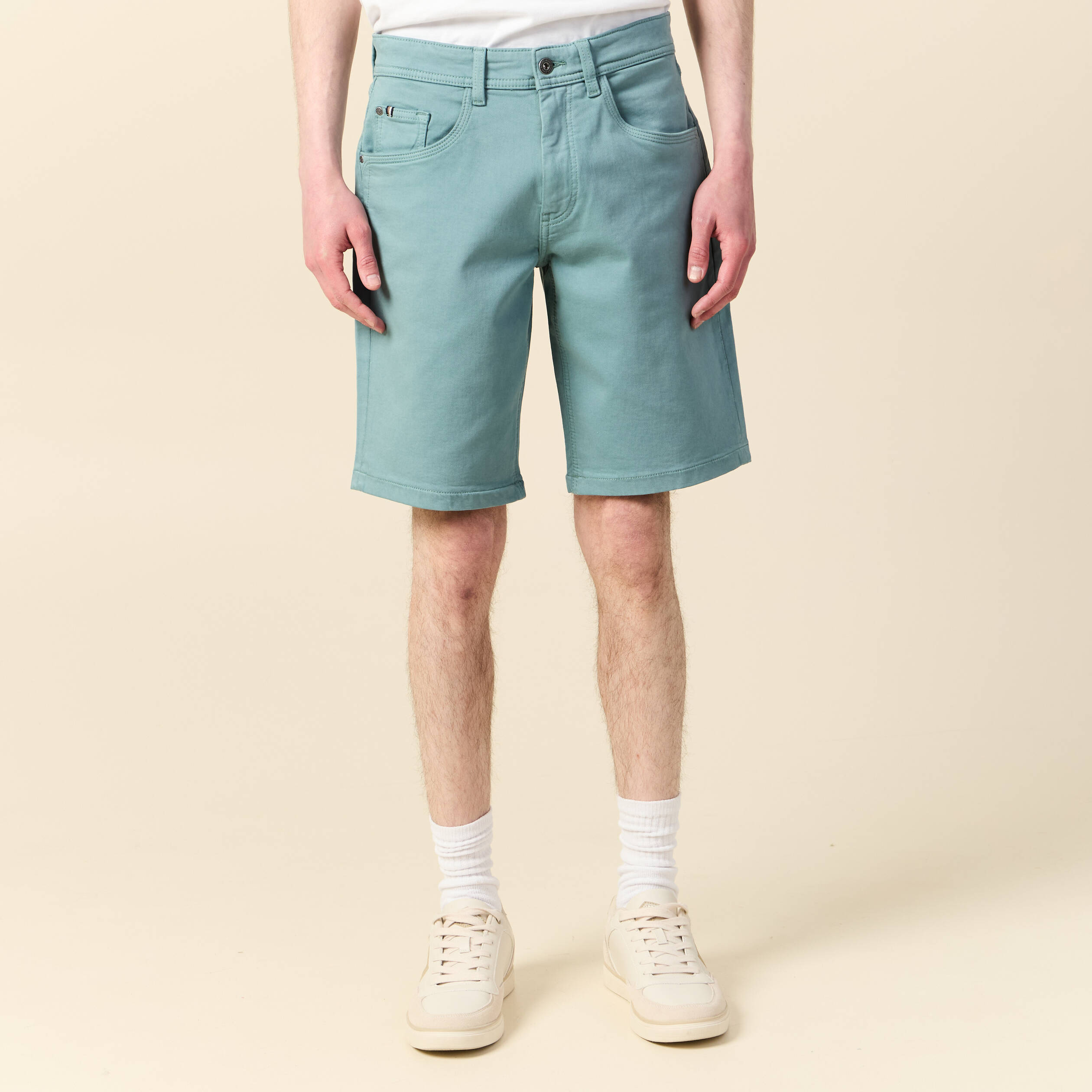 Bermuda droit 5 poches vert fonc&eacute; homme