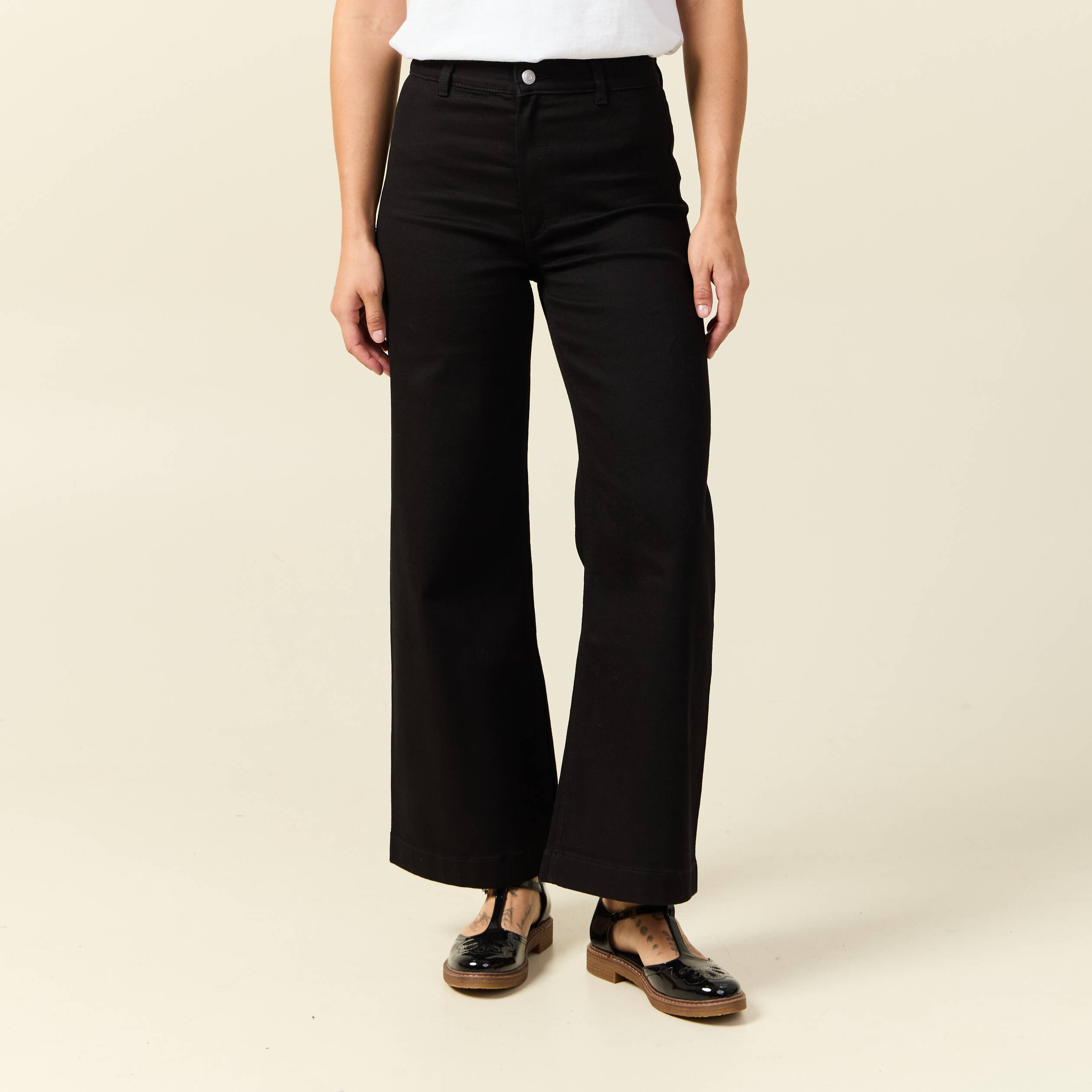 Jeans large taille haute denim noir femme