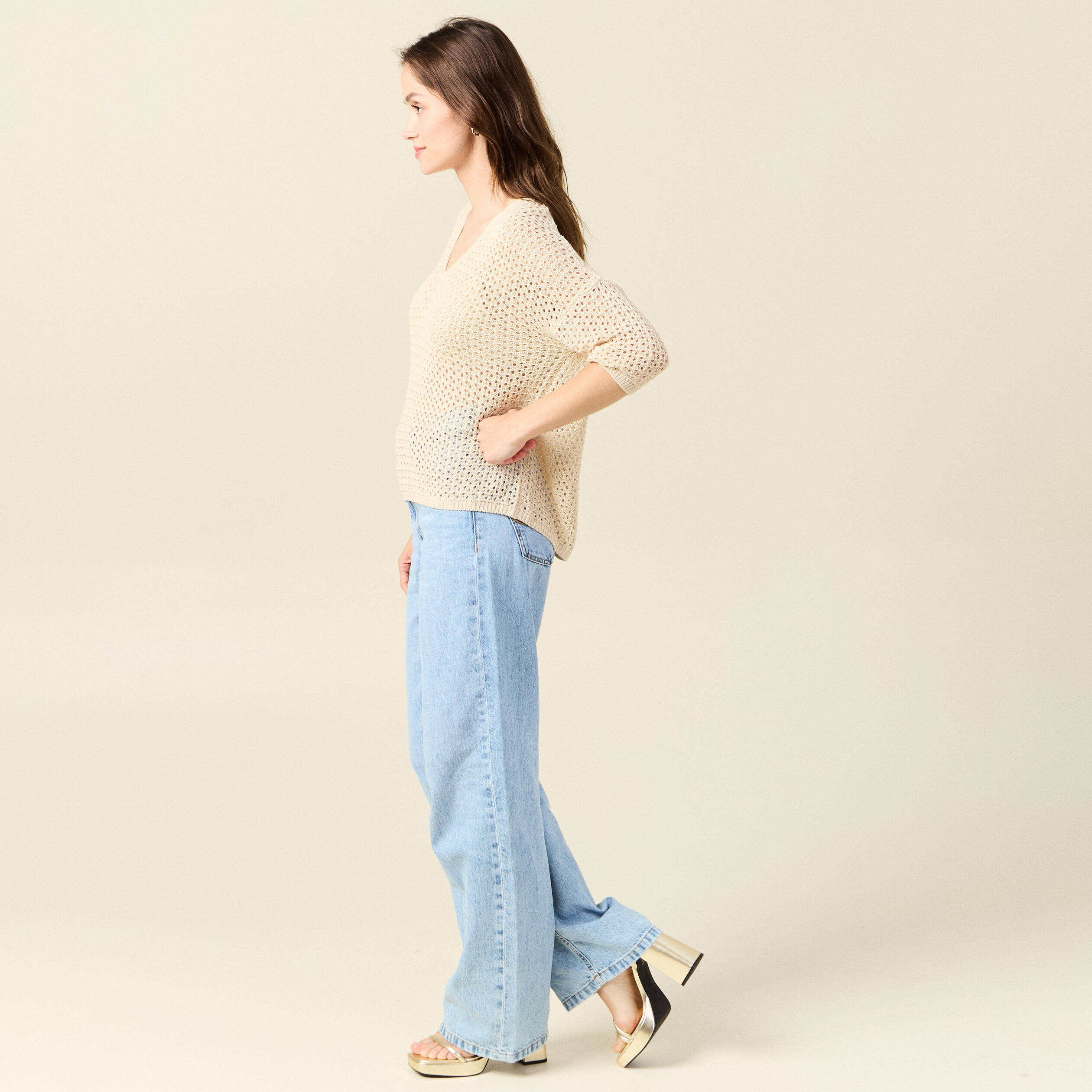 pull col en v eco responsable creme femme Pull col en V éco-responsable creme femme