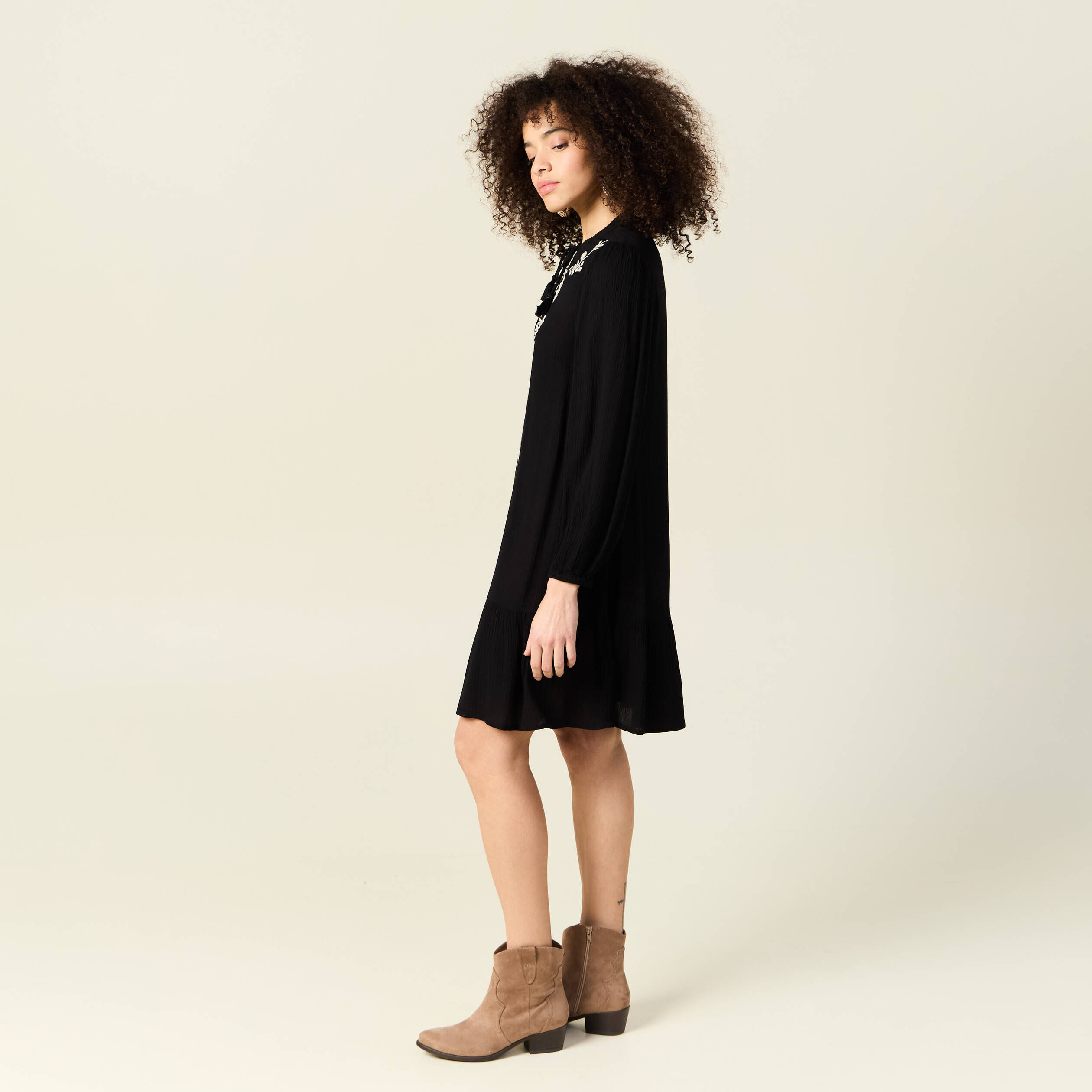 Blouse fluide manches 3/4 noir femme grande taille | La Halle