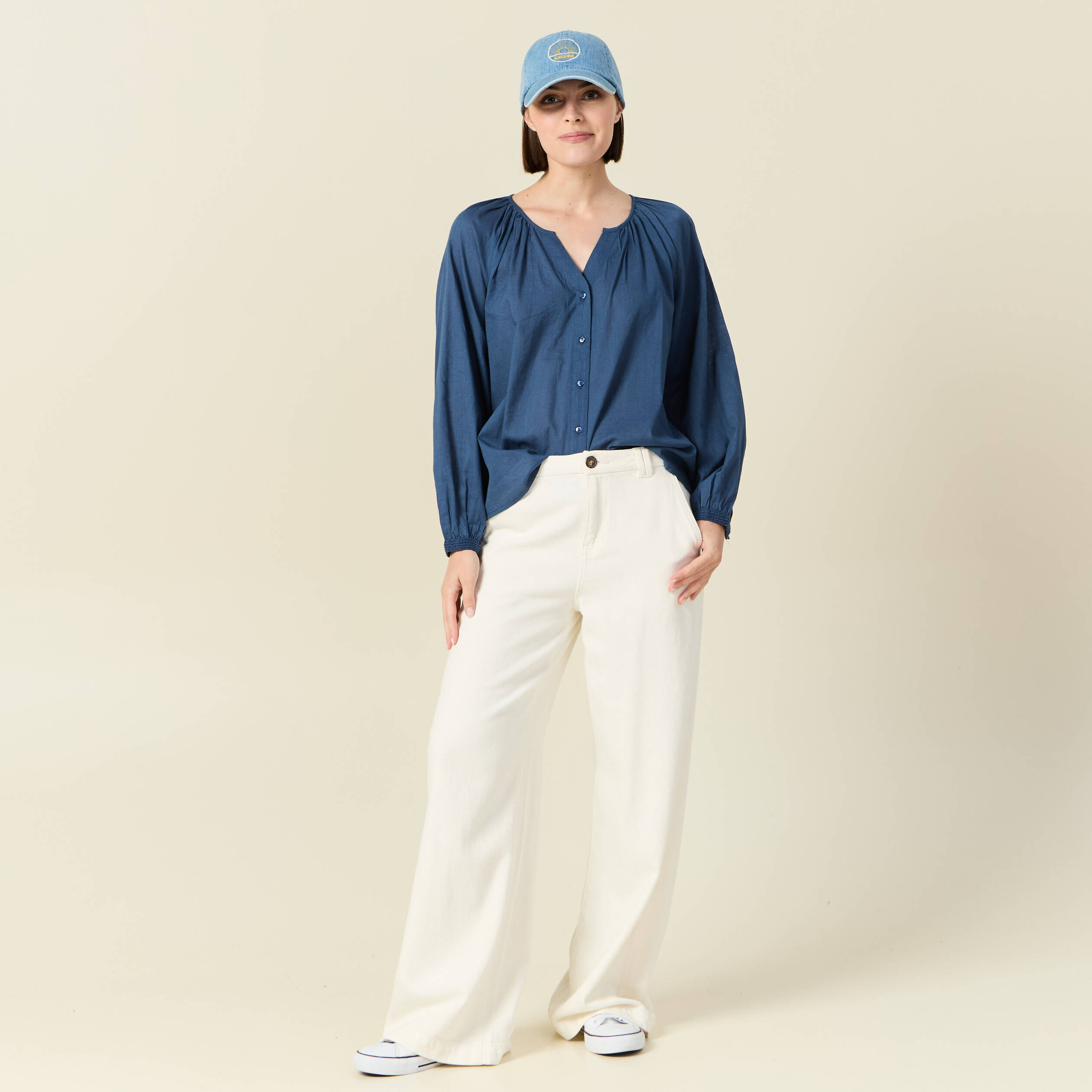 blouse manches longues bleu fonce femme Blouse manches longues bleu foncé femme