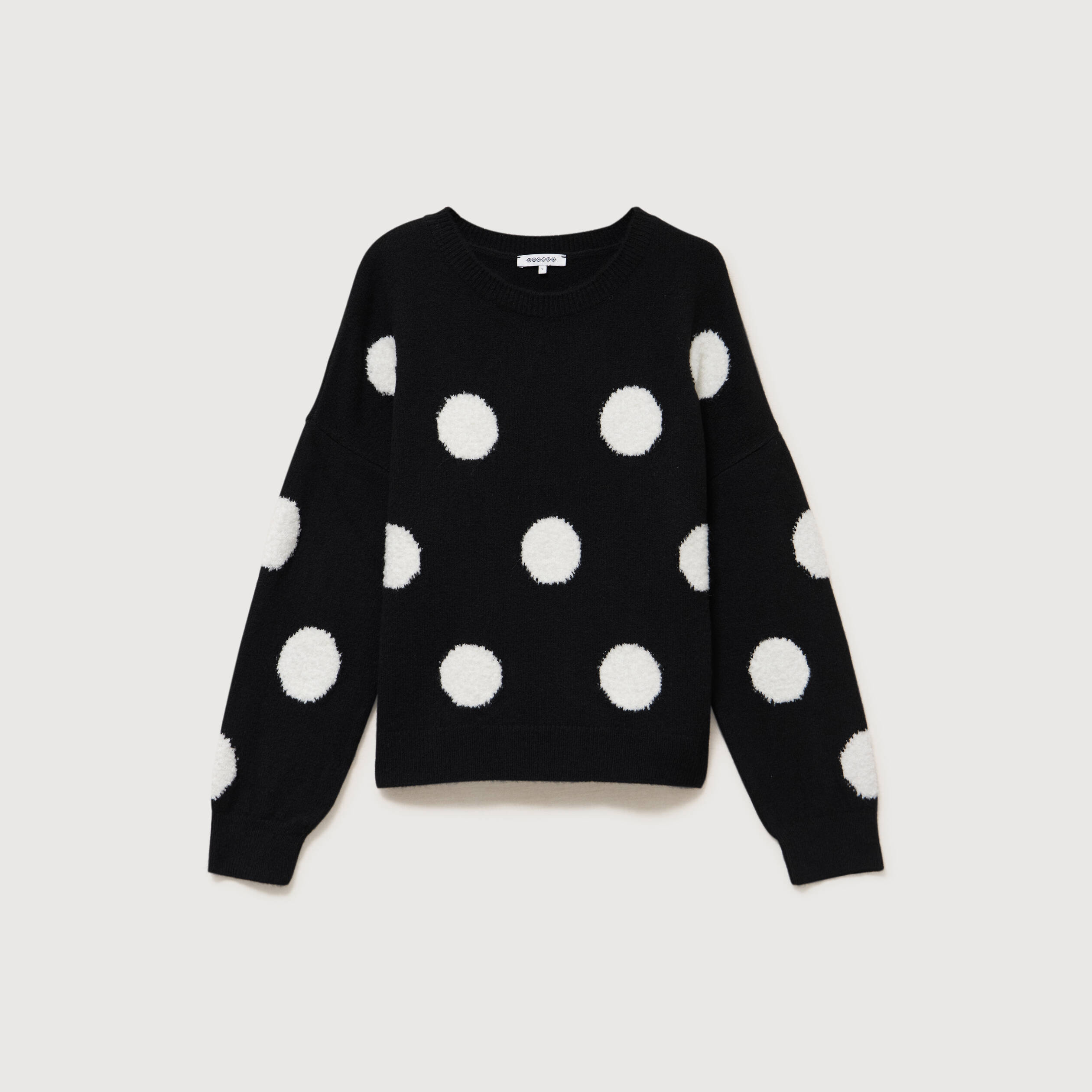 Pull manches longues col rond noir femme