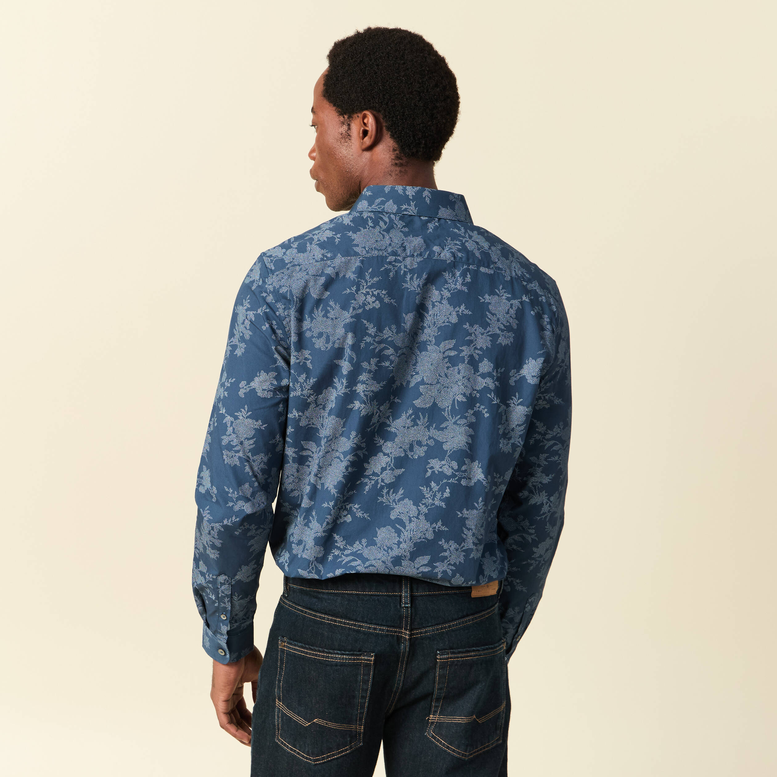 Chemise en coton manches longues bleu marine homme