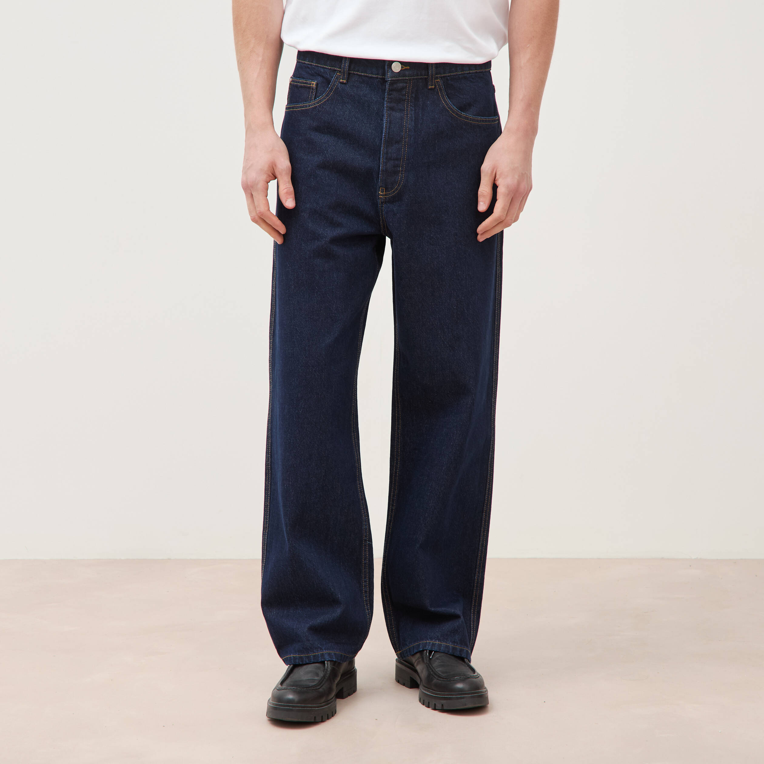 Jeans large 5 poches longueur 32 denim brut clean homme