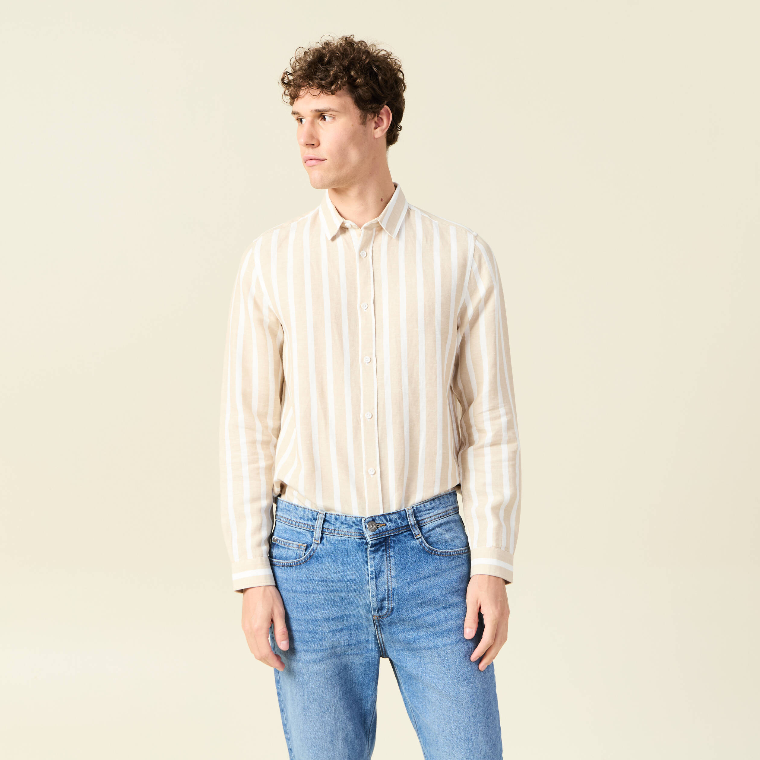 Col ray&eacute; manches longues col classique sable homme