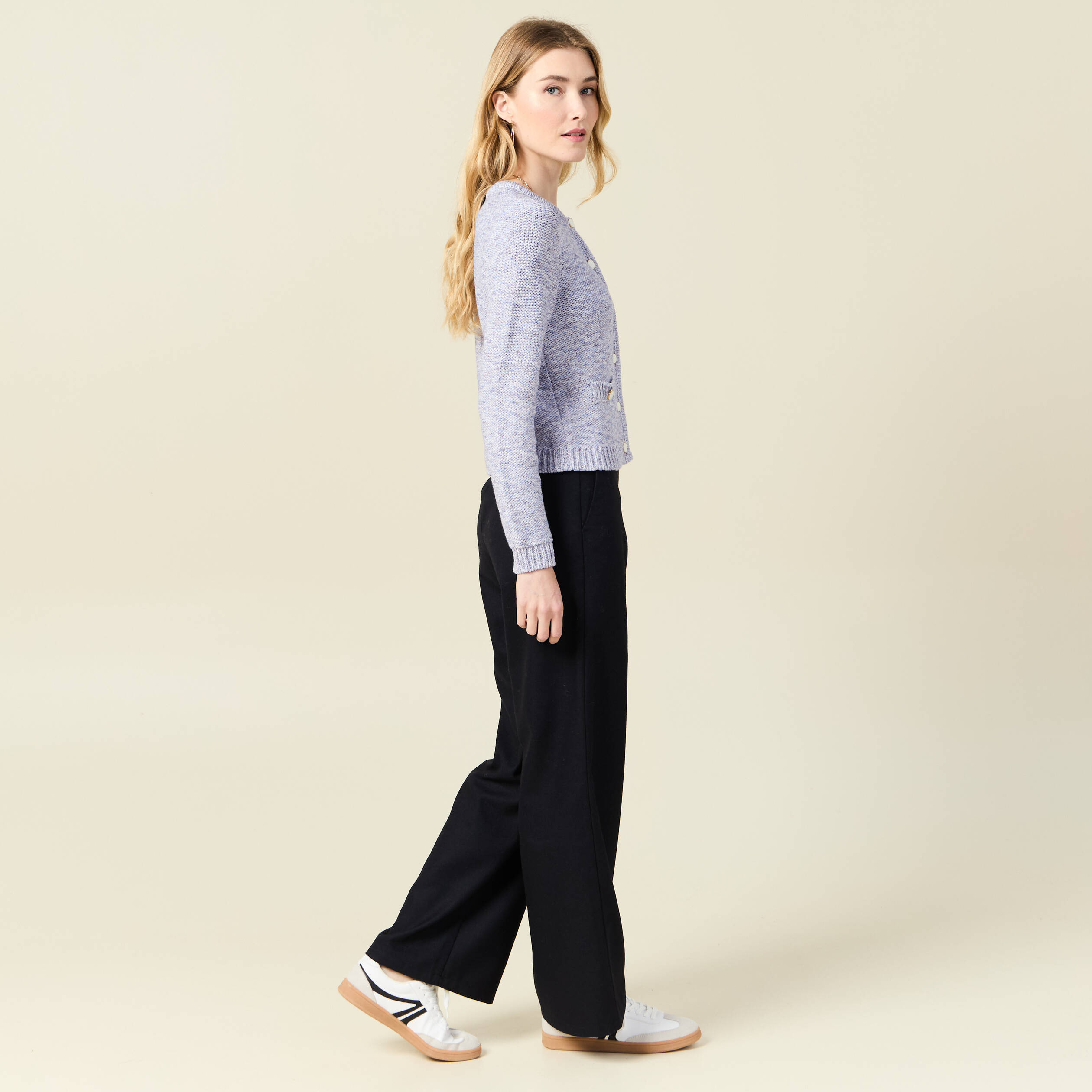 Gilet manches longues col rond bleu marine femme