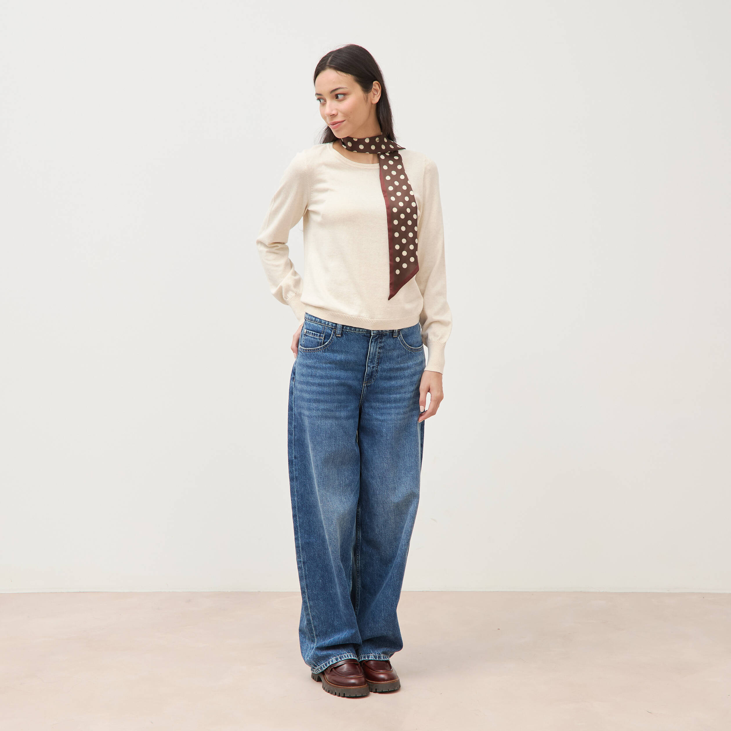 Pull manches longues creme femme