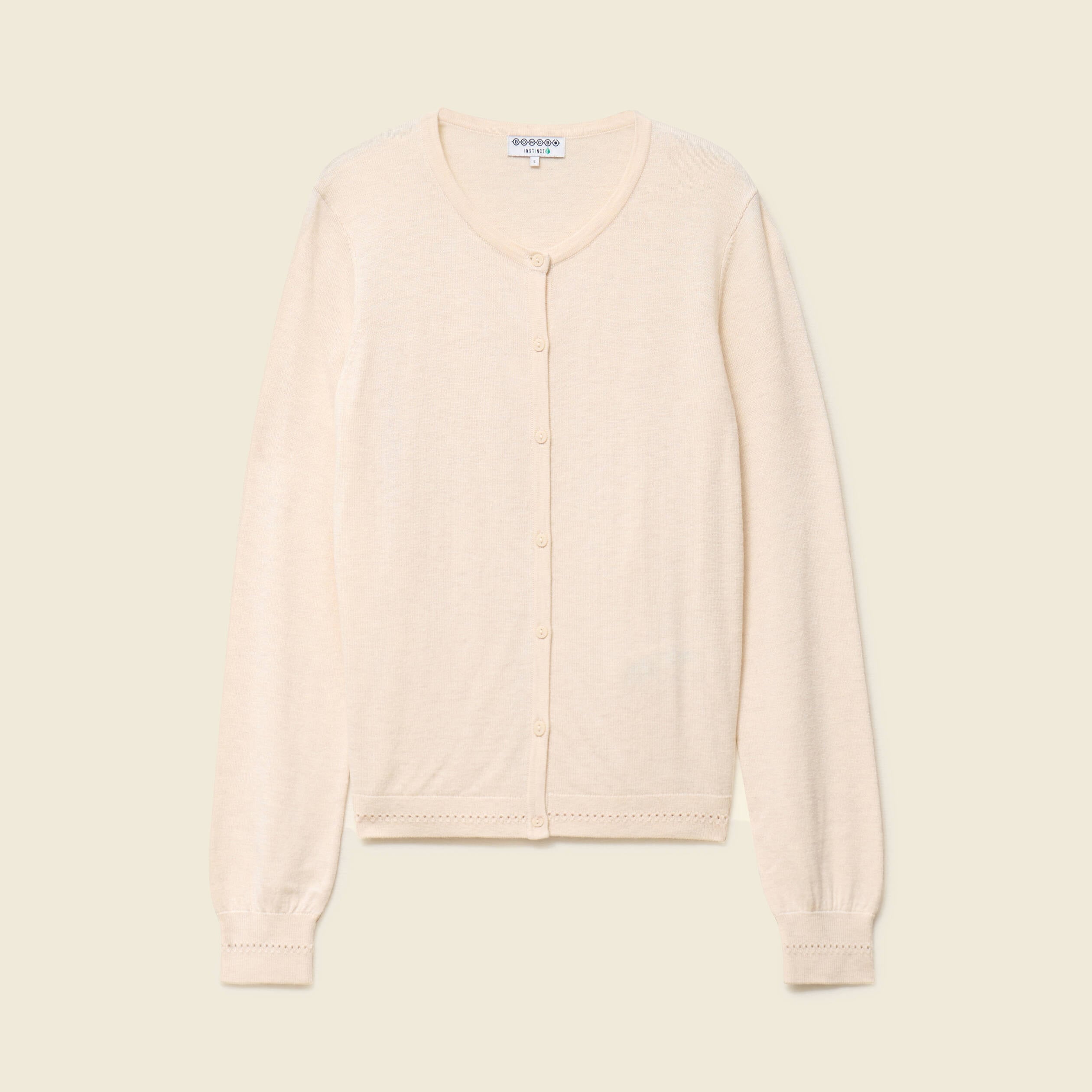Gilet manches longues col rond creme femme