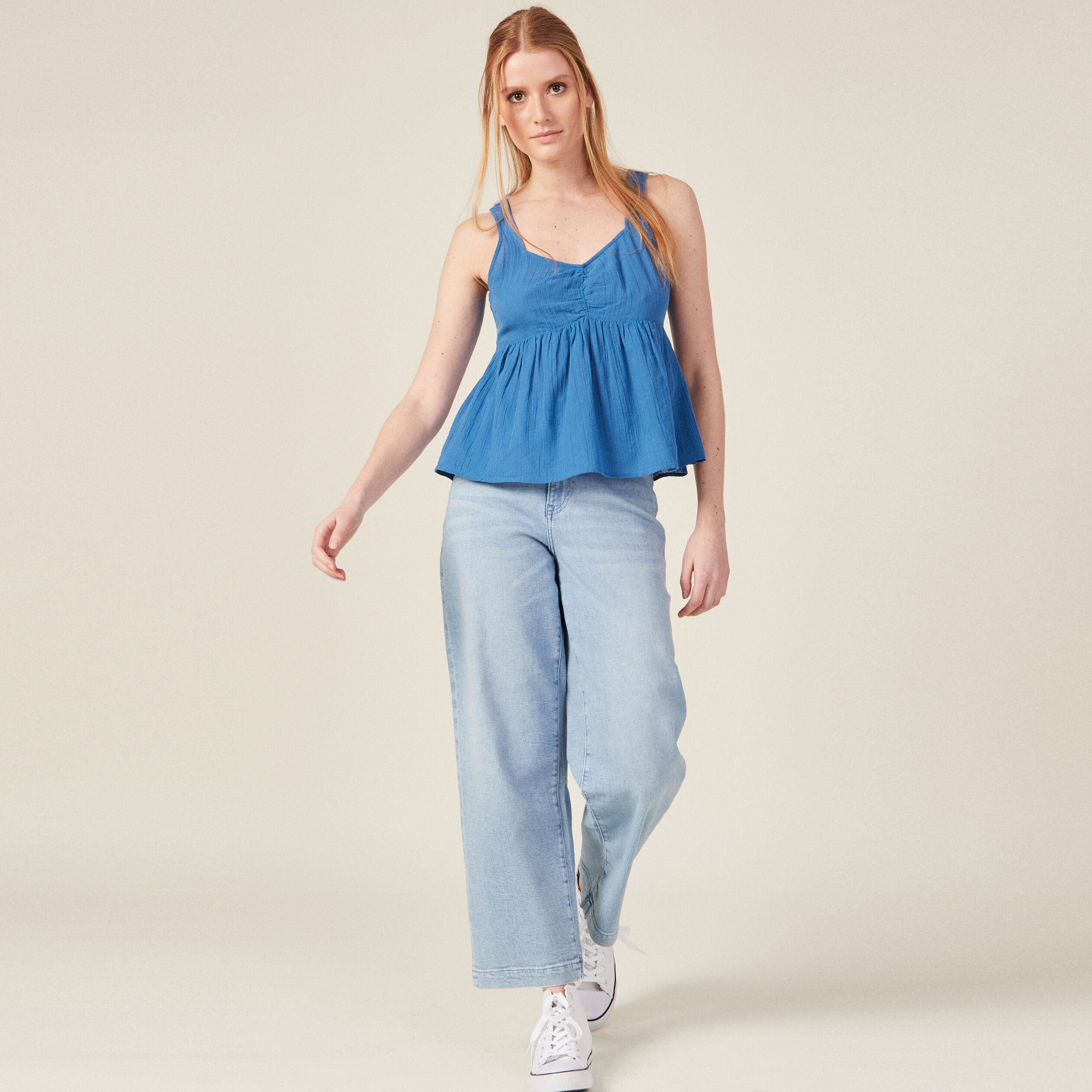 Blouse bretelles larges bleu marine femme