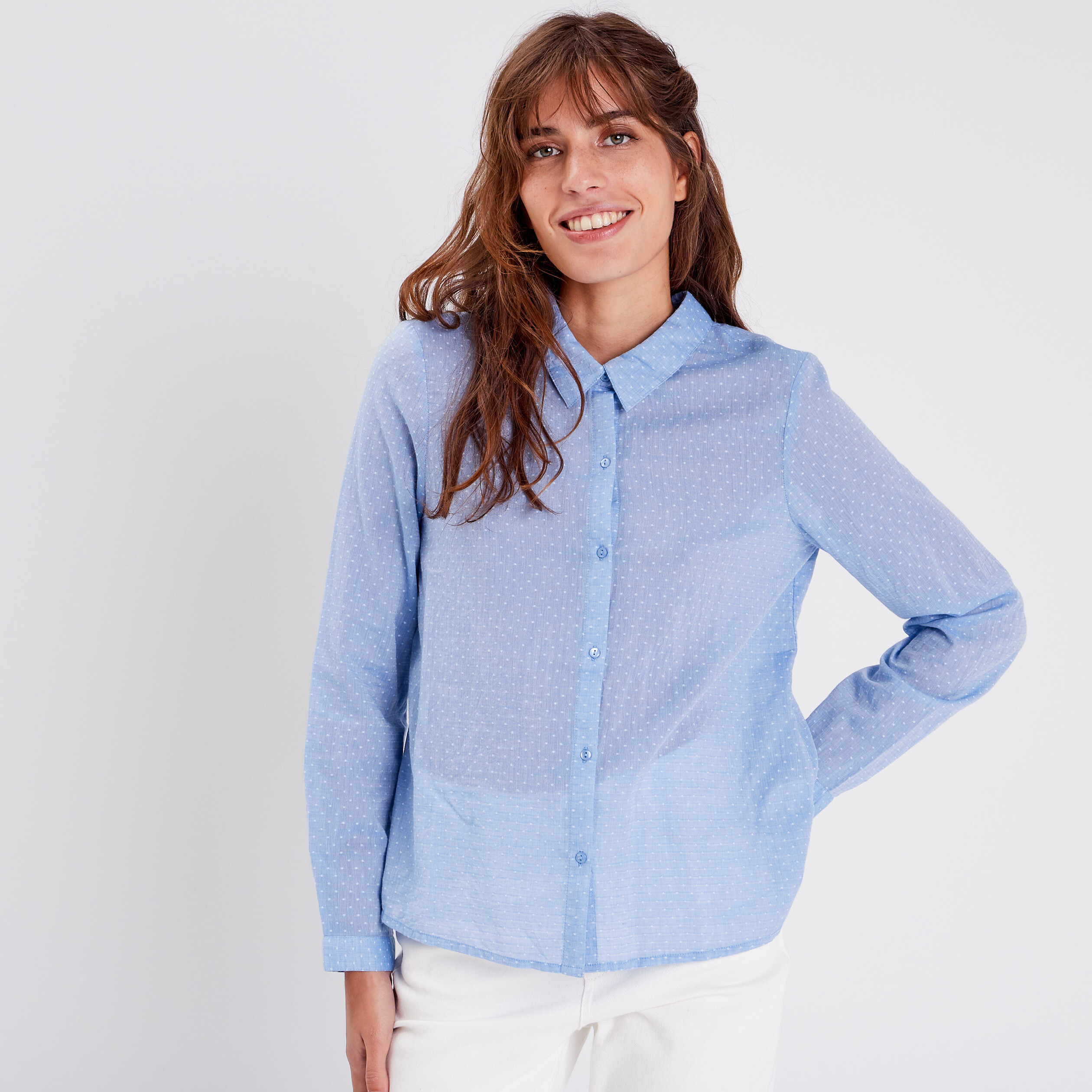 Chemise manches longues bleu gris femme