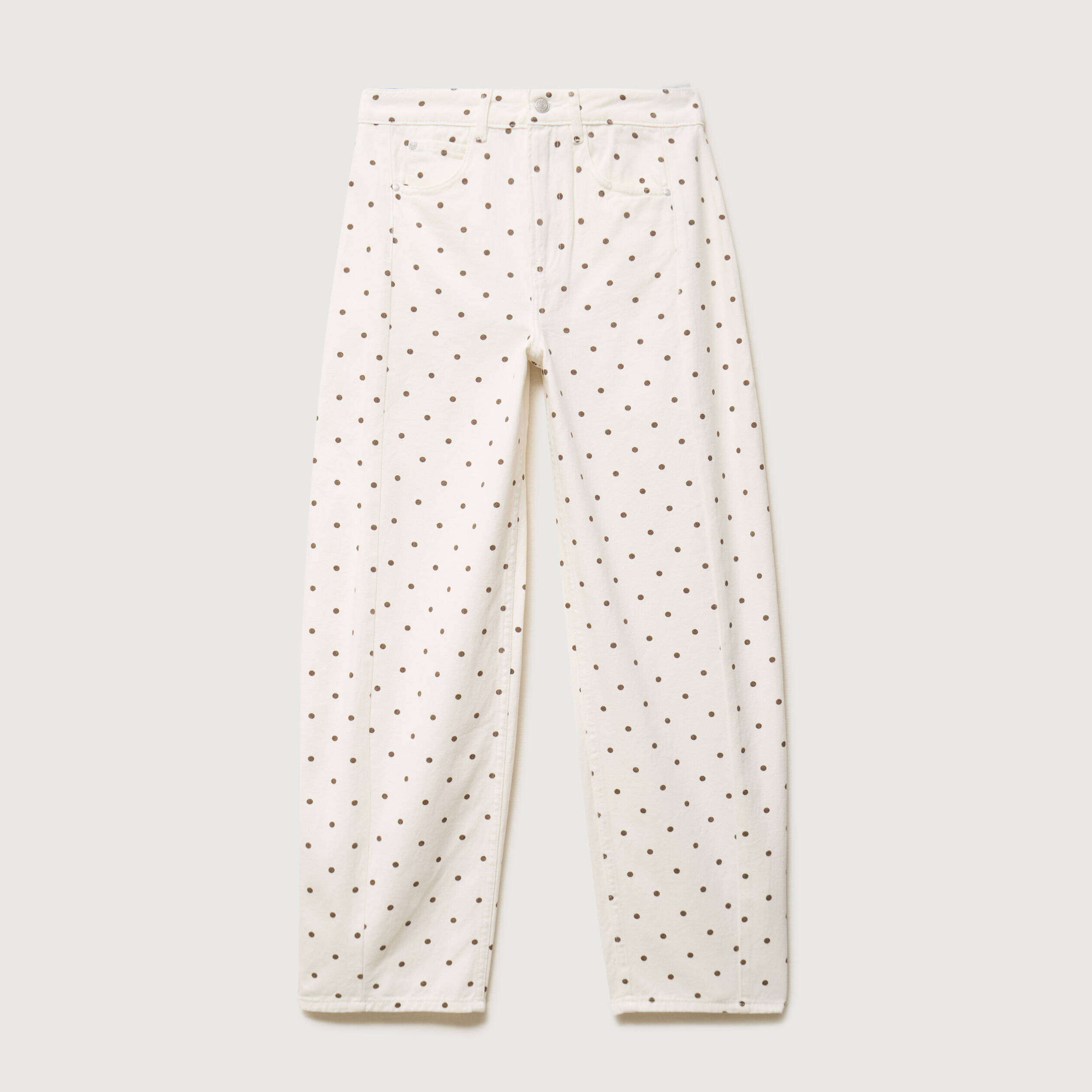 Jeans barrel taille haute bas resserr&eacute; ecru femme
