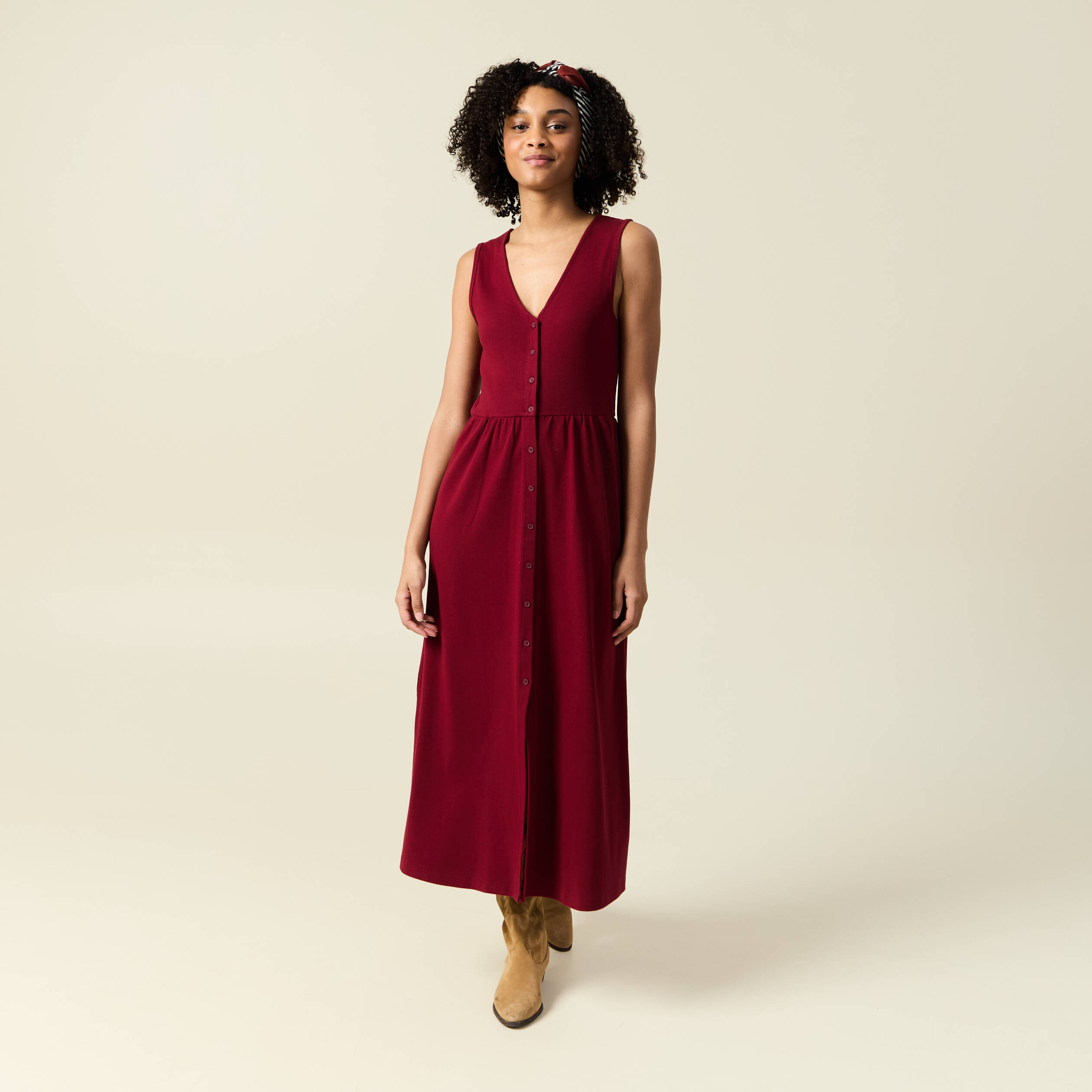 robe longue droite boutons rouge femme Robe longue droite boutons rouge femme