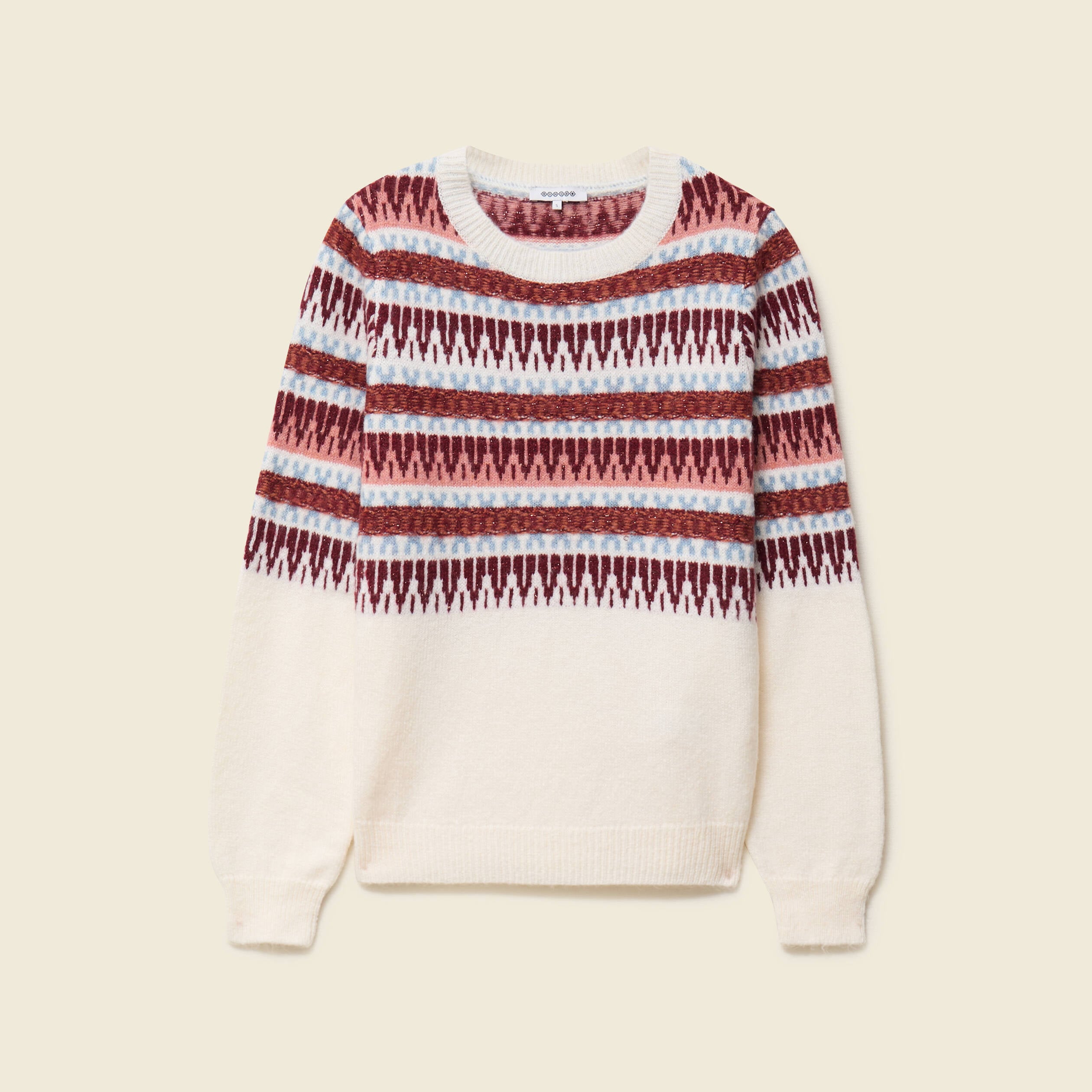 Pull manches longues col rond ecru femme