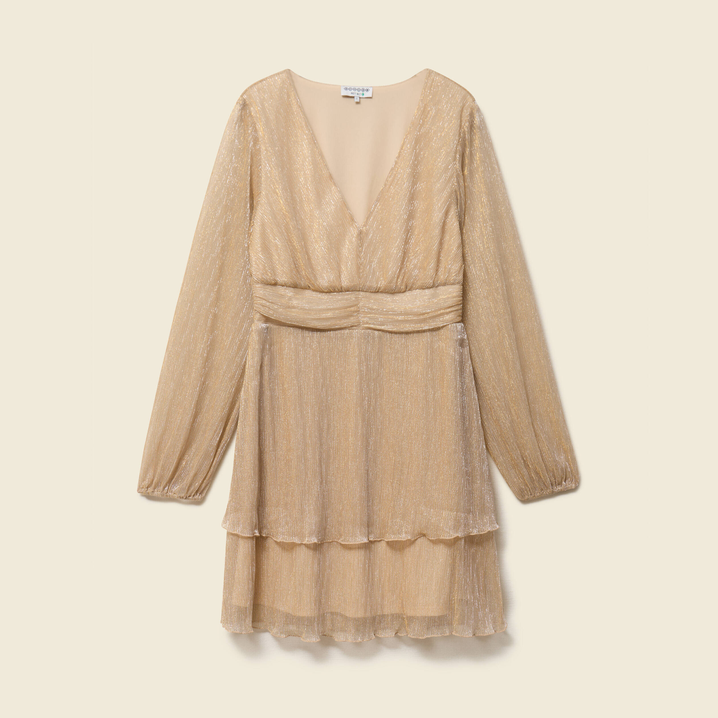 Robe manches longues doubl&eacute;e beige femme