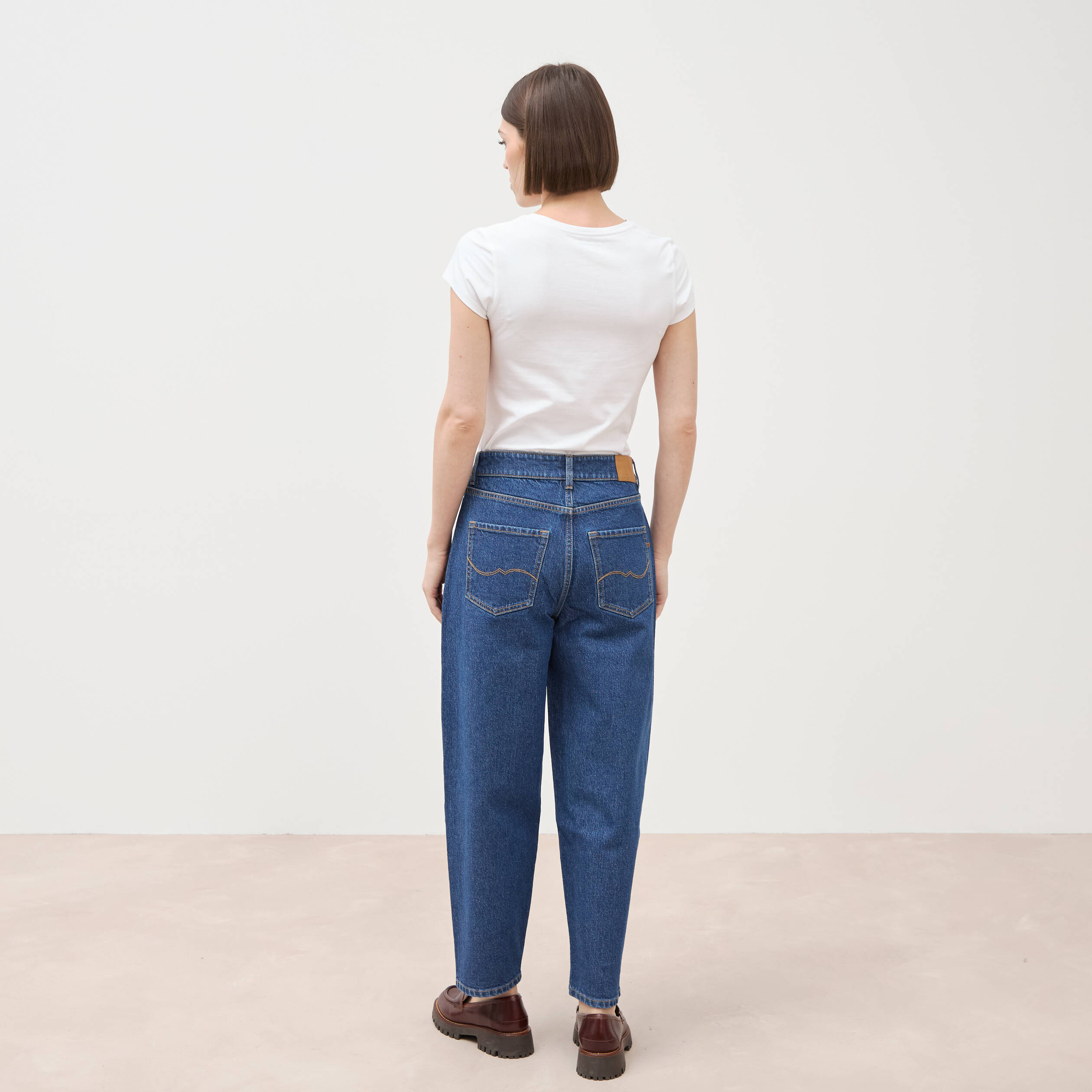 Jeans barrel taille haute 7/8&egrave;me denim brut femme