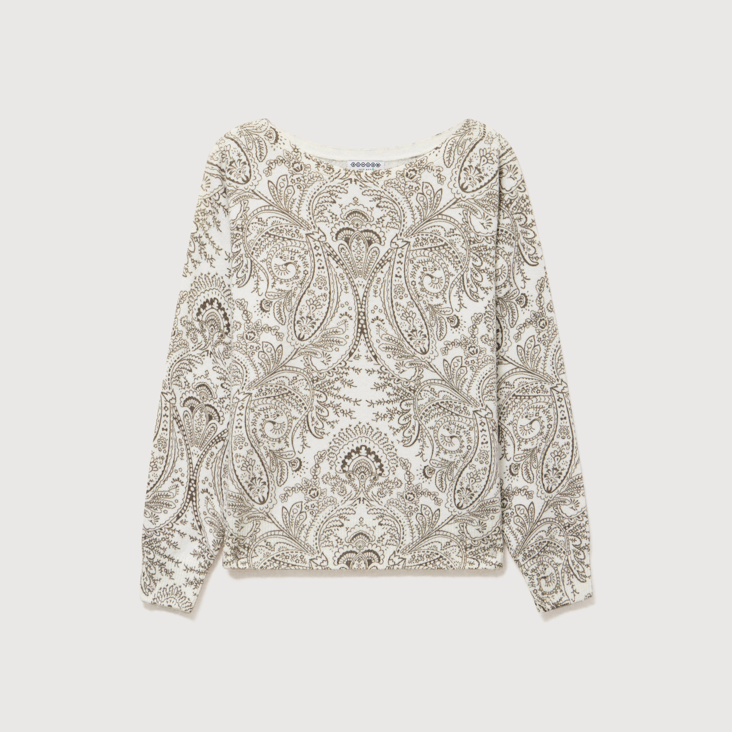 Pull manches longues col bateau vert kaki femme