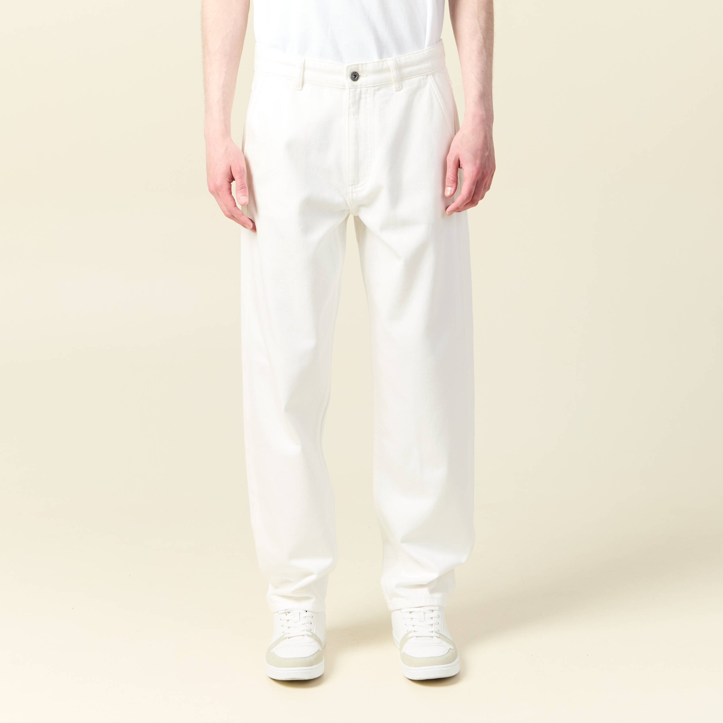 chino droit longueur 32 en coton denim blanc homme Chino droit longueur 32 en coton denim blanc homme
