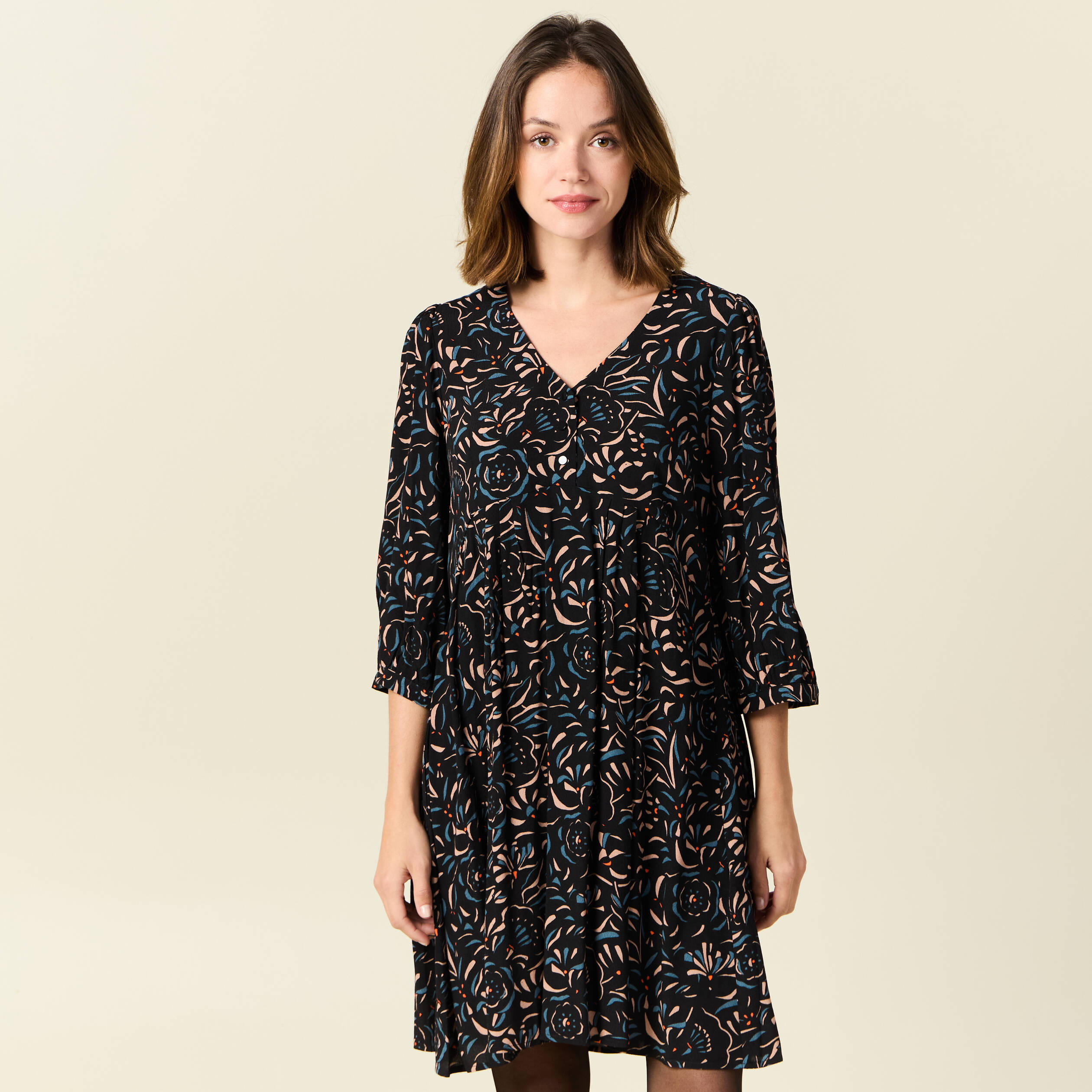 robe evasee manches 34 noir femme Robe évasée manches 3/4 noir femme
