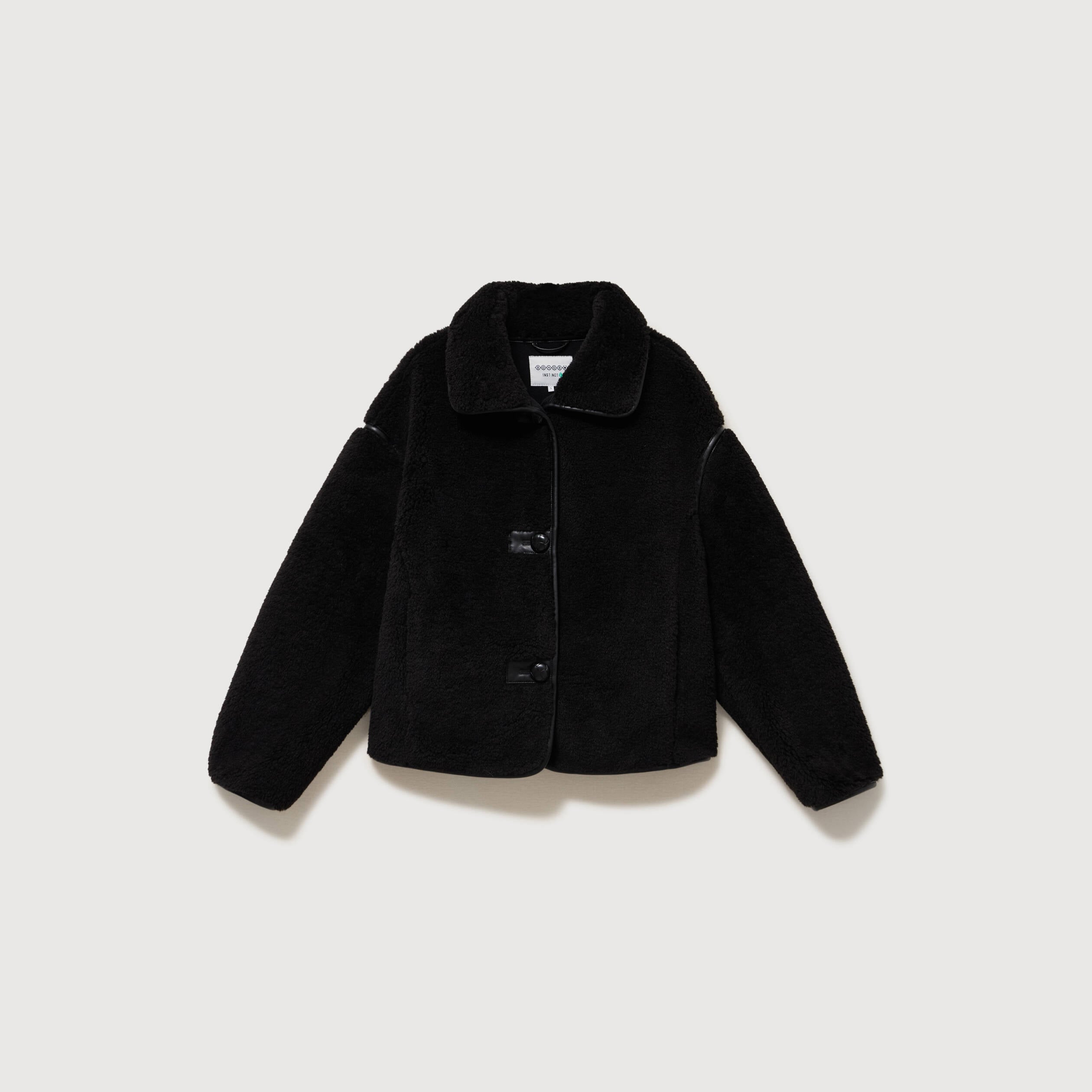 Manteau court oversize sherpa noir femme