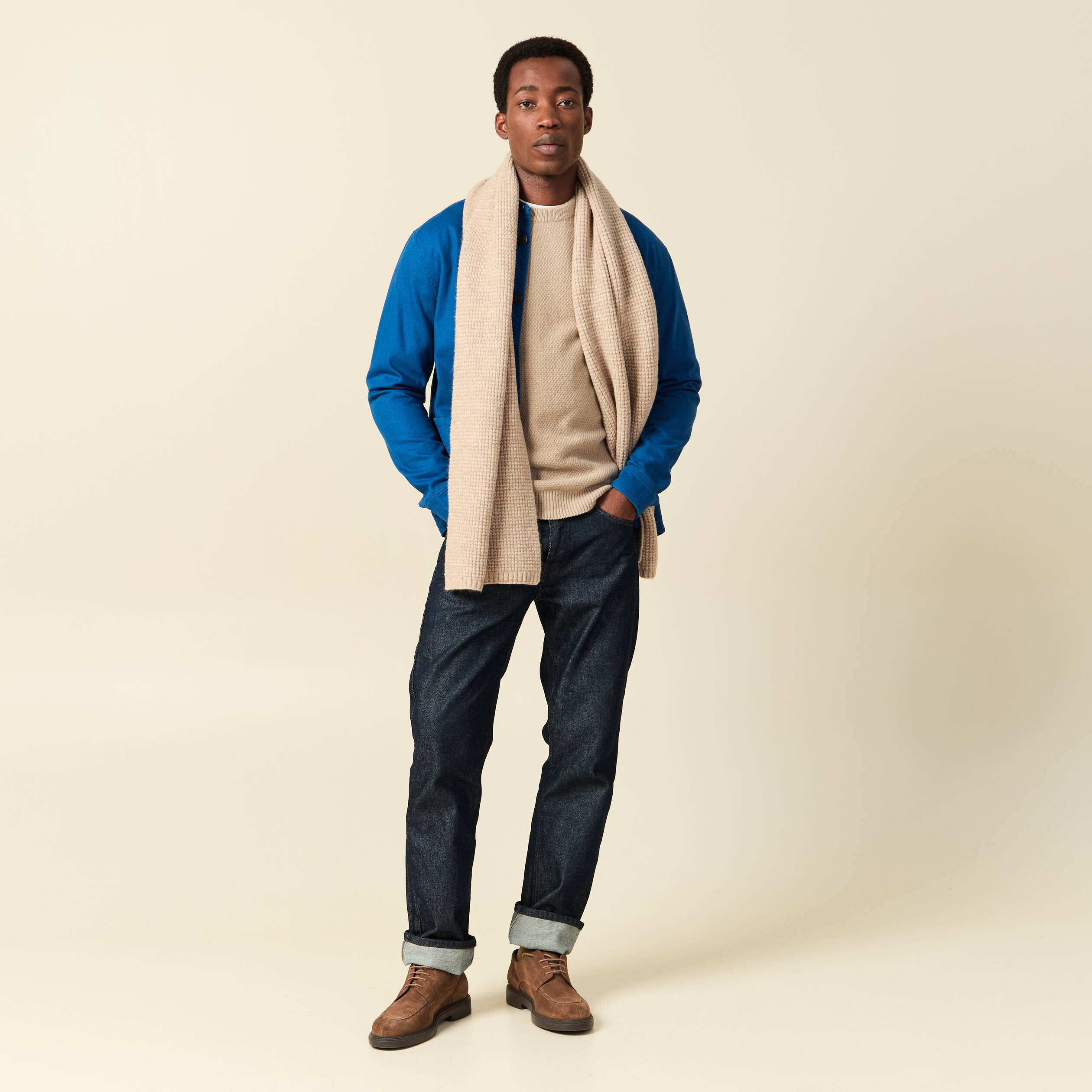 Pull manches longues fabriqu&eacute; en France sable homme