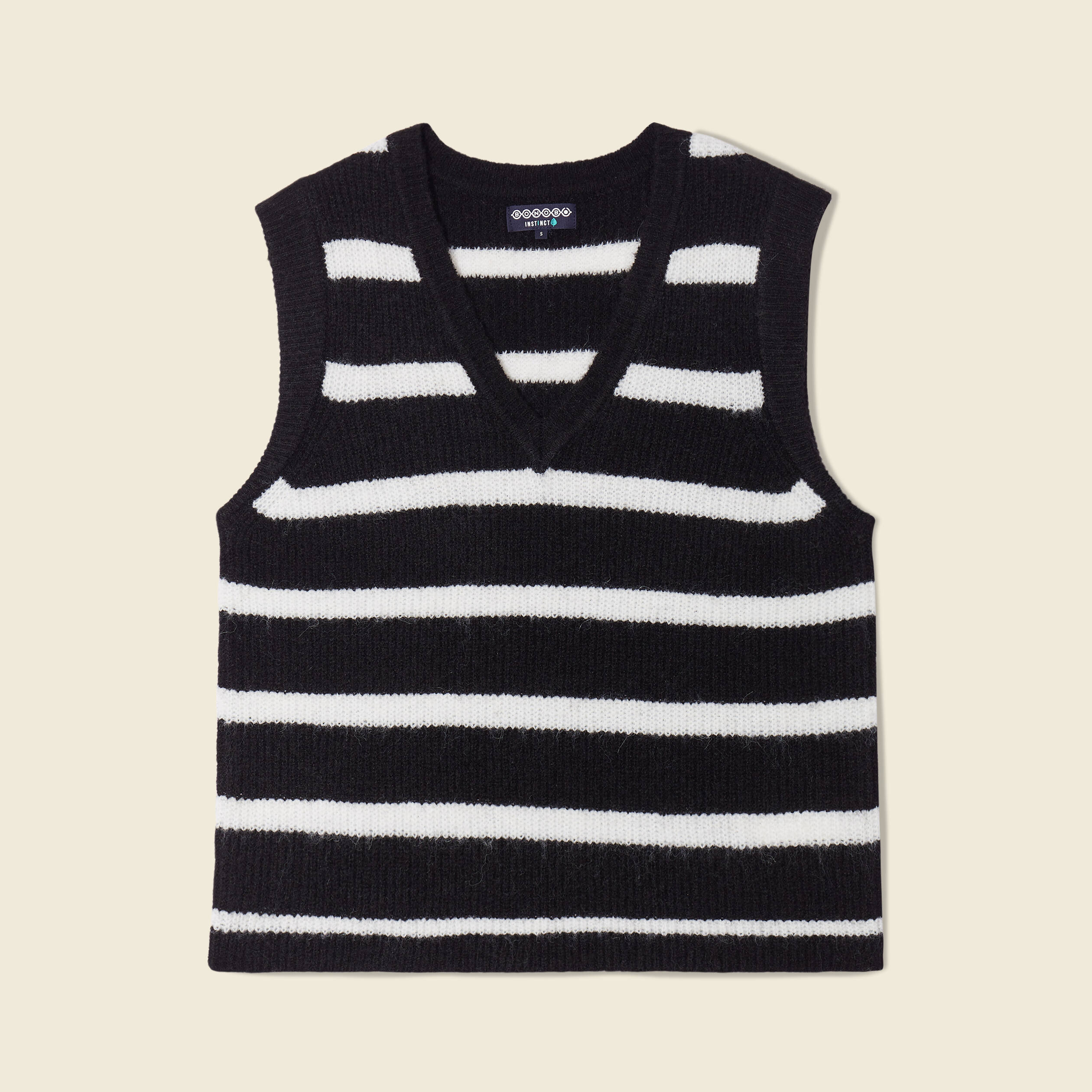 Pull droit court sans manches col v noir femme