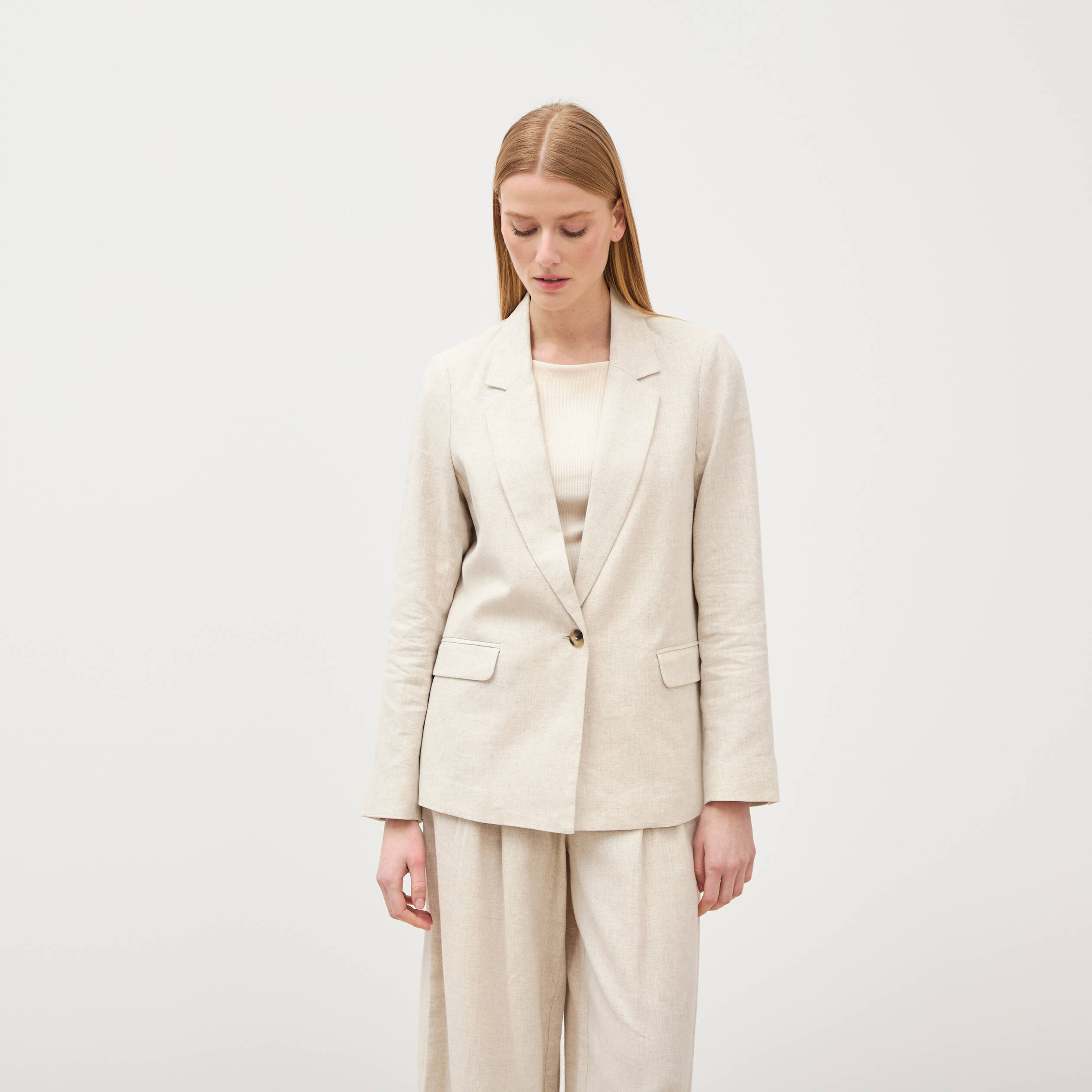 Blazer manches longues col tailleur sable femme