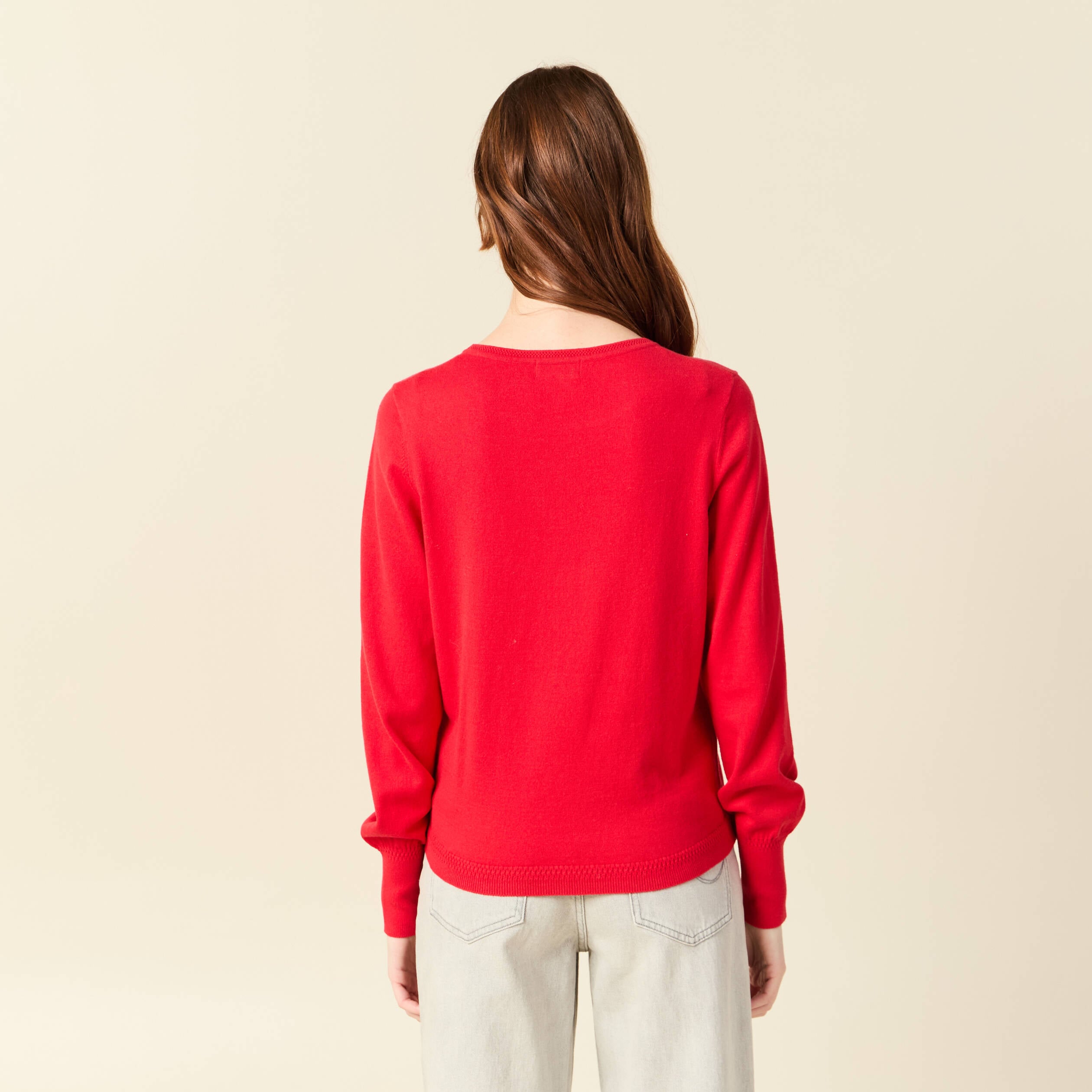 Pull manches longues rouge fonc&eacute; femme