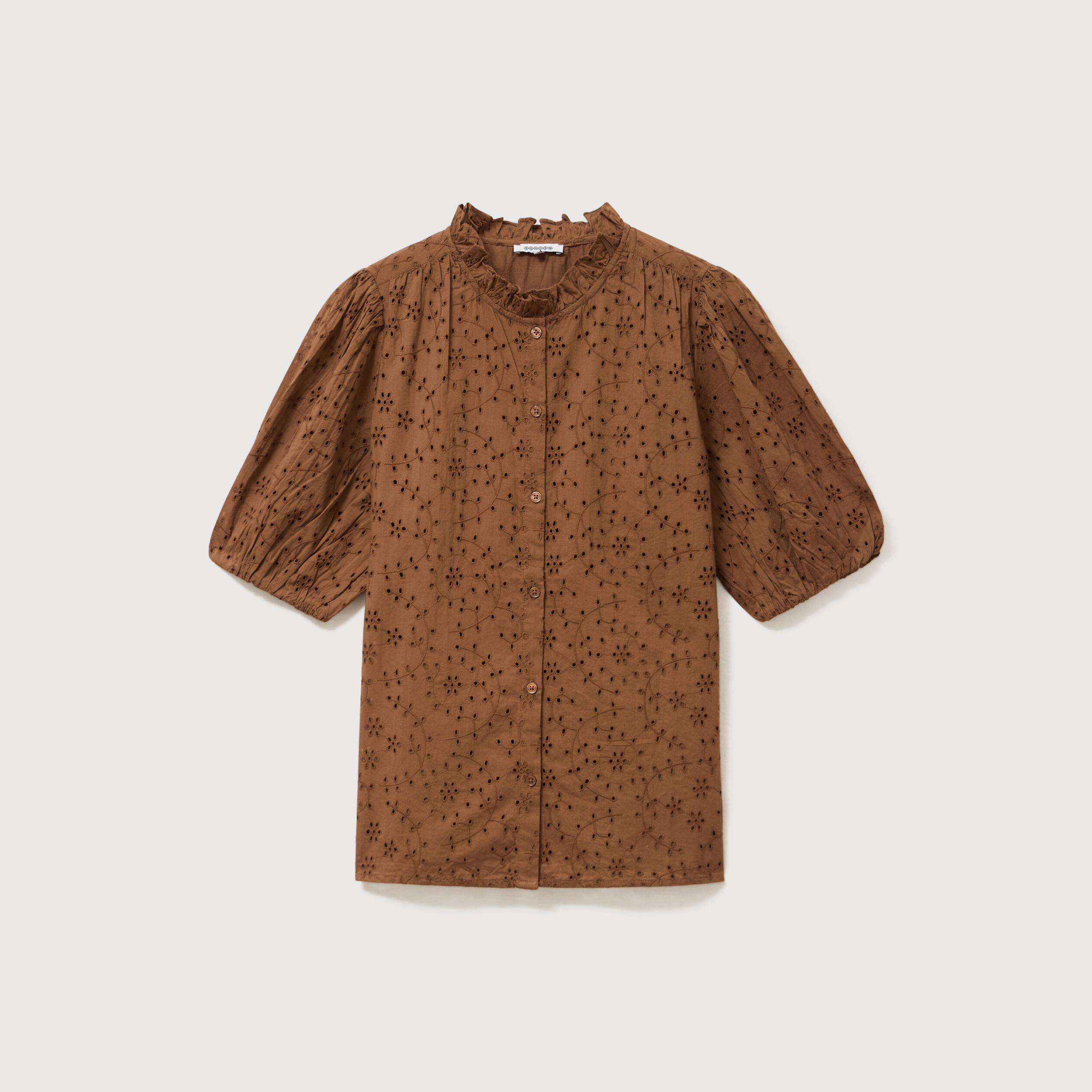 Chemise en coton manches coude marron femme