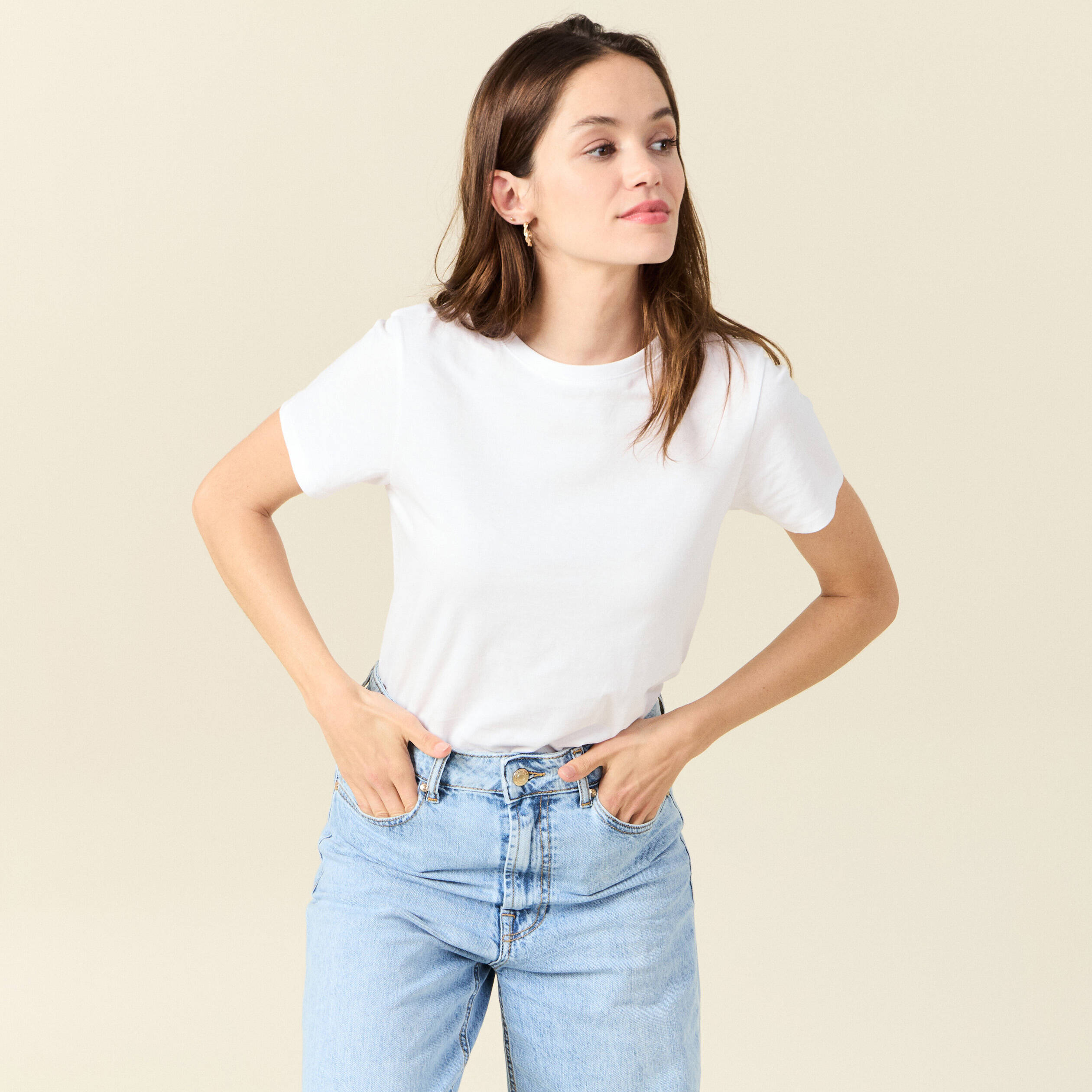 Col Rond Tee Shirt Femme Eco Responsable T Shirt Blanc Eco