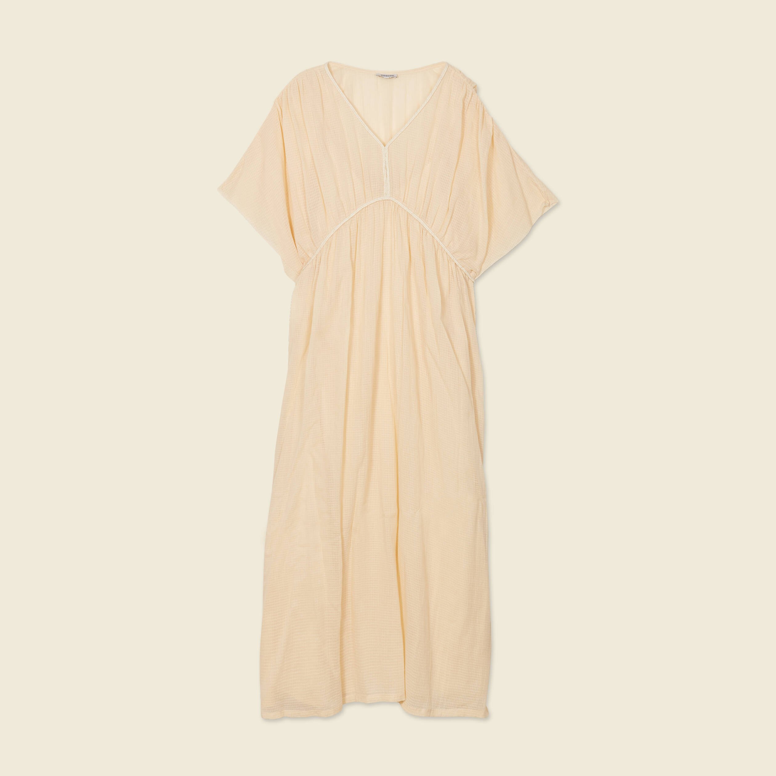 robe longue empire col en v creme femme Robe longue empire col en V creme femme
