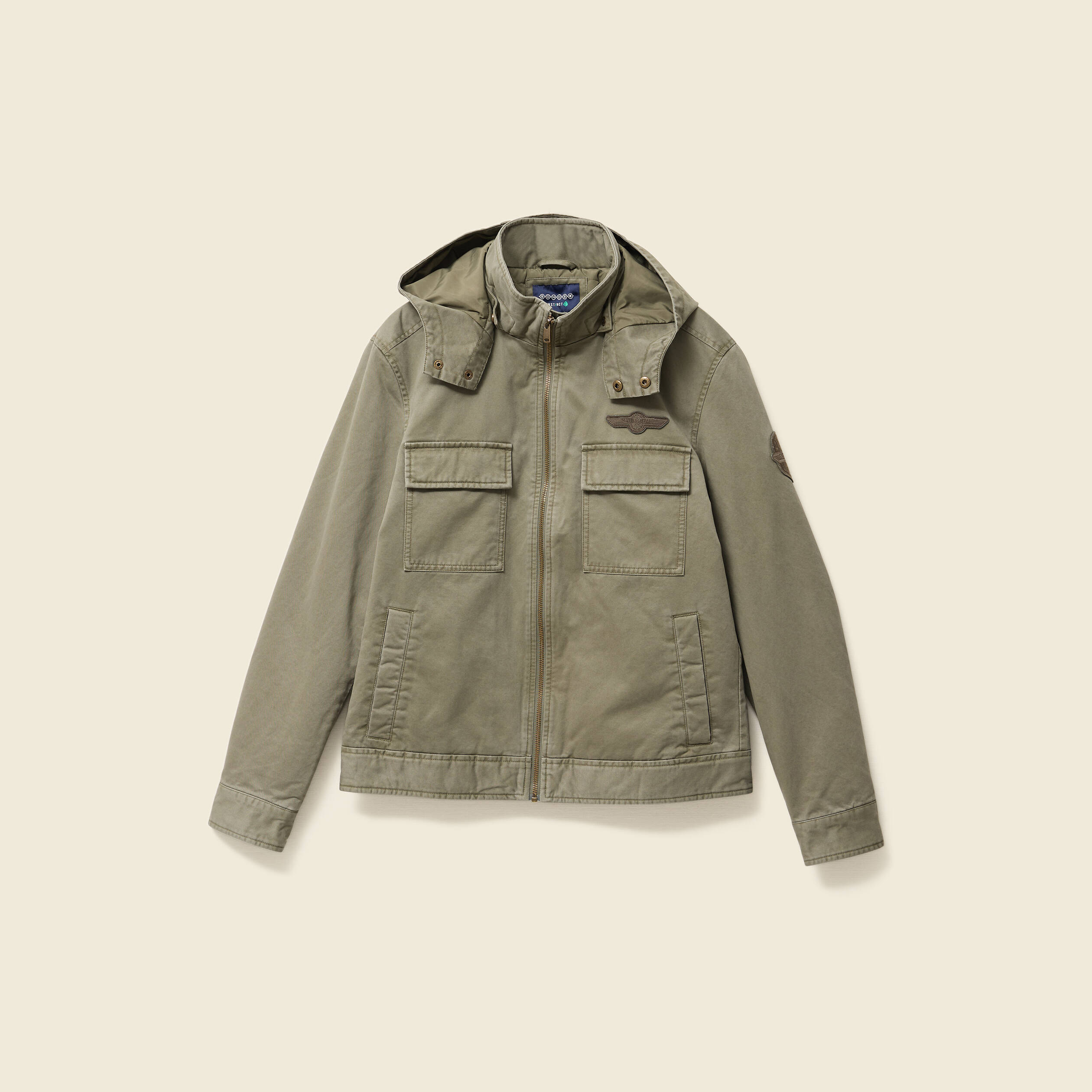 Blouson col montant &agrave; capuche vert kaki homme