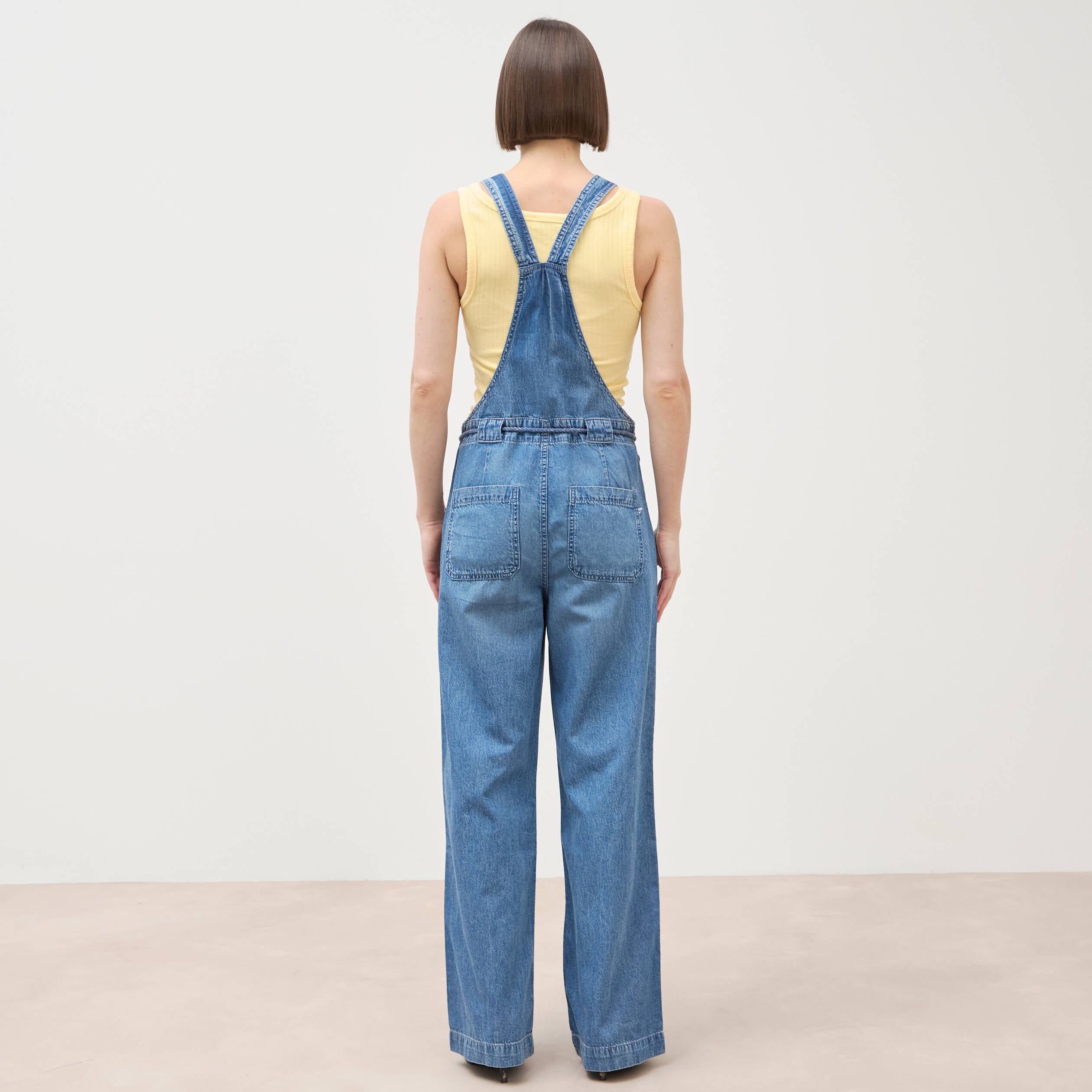 Salopette loose en jeans denim bleach femme