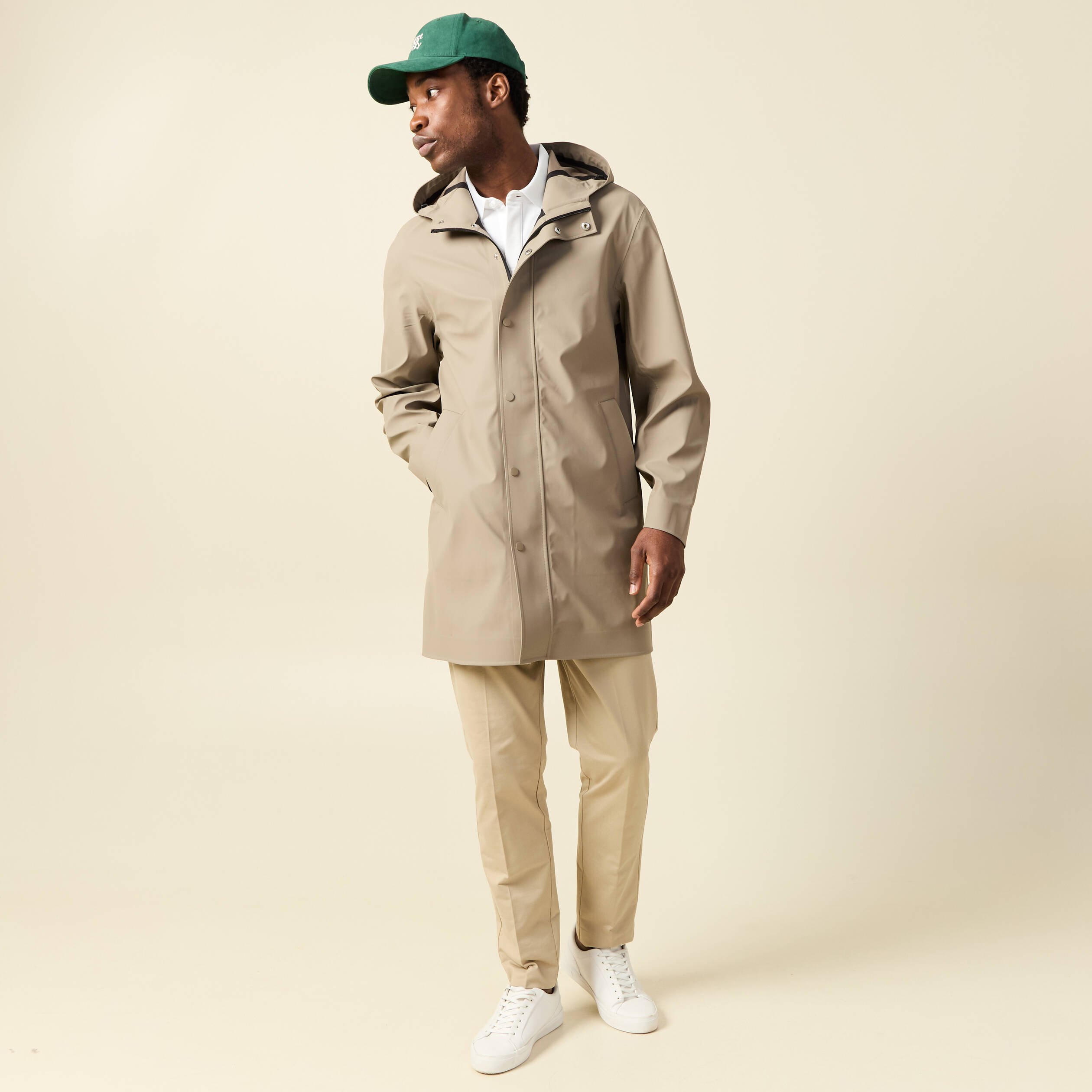 Parka longue droite &agrave; capuche taupe homme