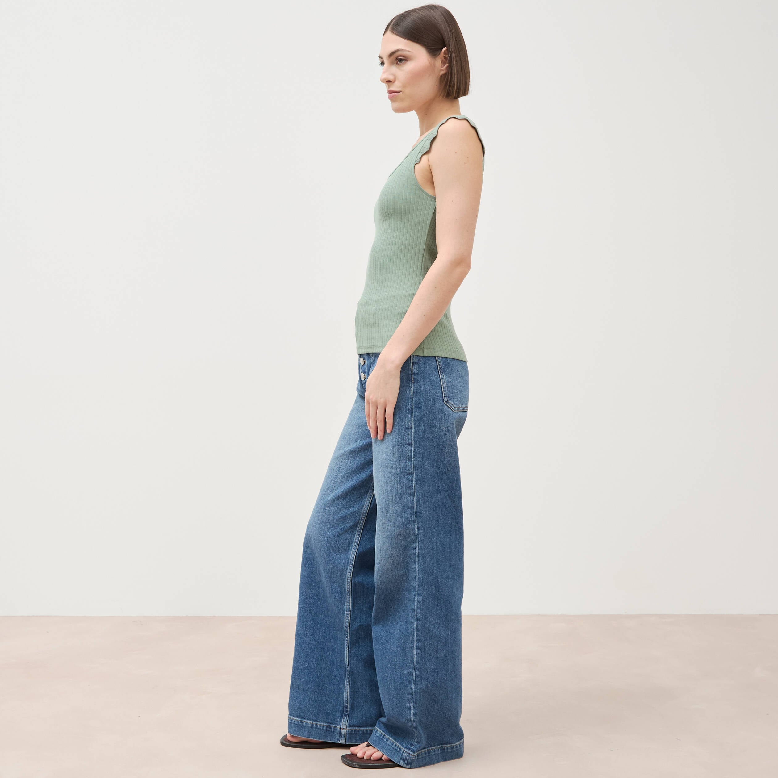D&eacute;bardeur bretelles larges vert kaki femme