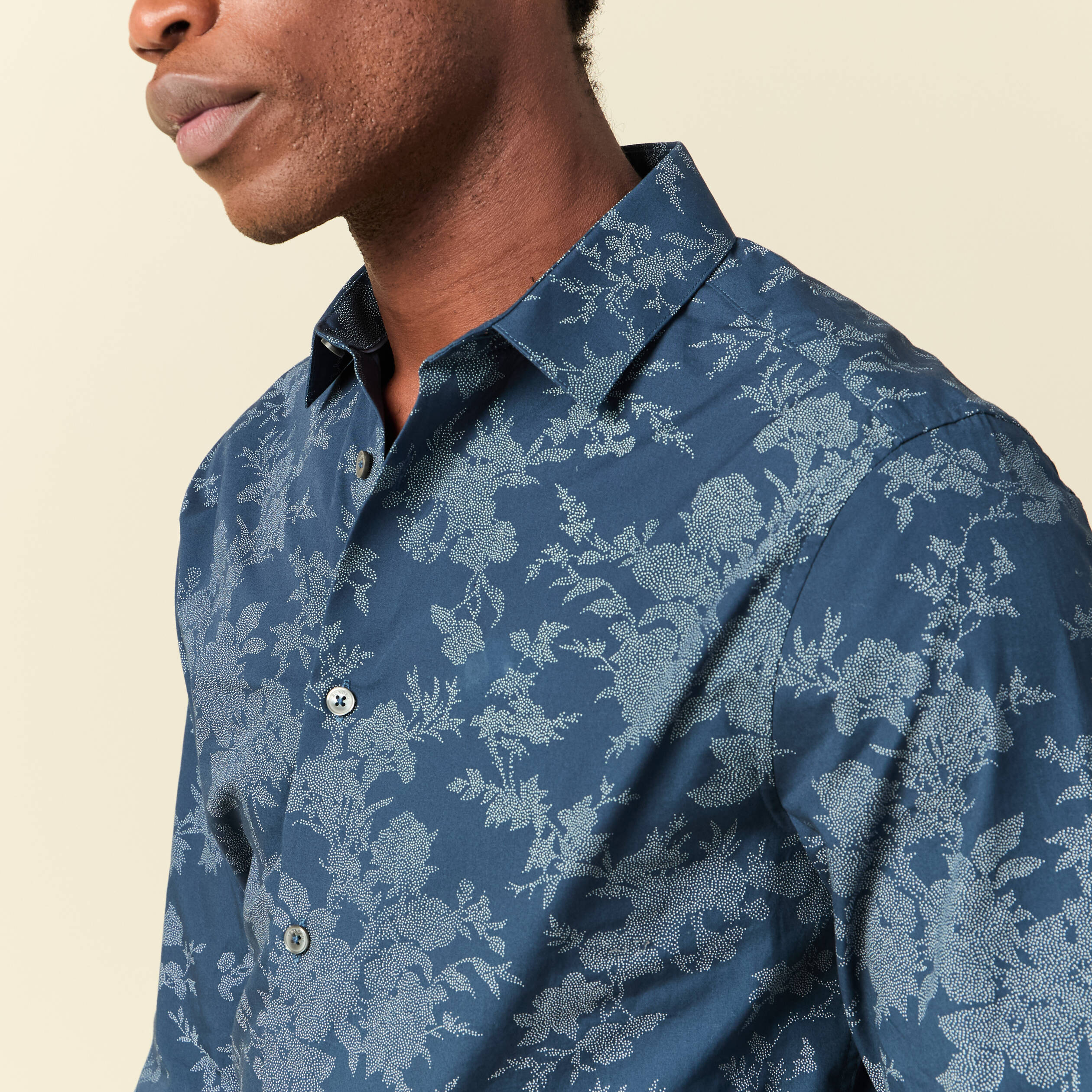 Chemise en coton manches longues bleu marine homme