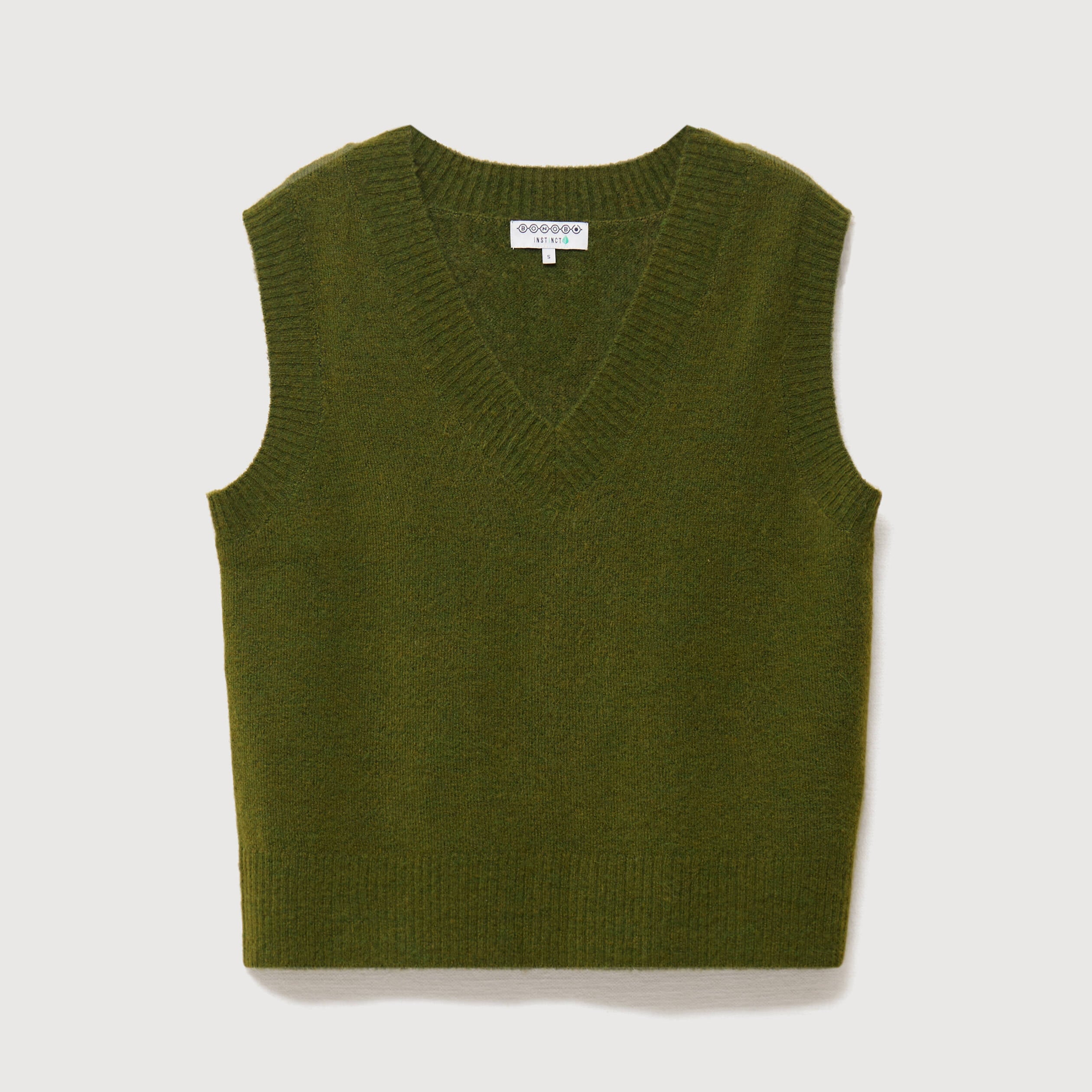 Pull sans manches col en V vert kaki femme