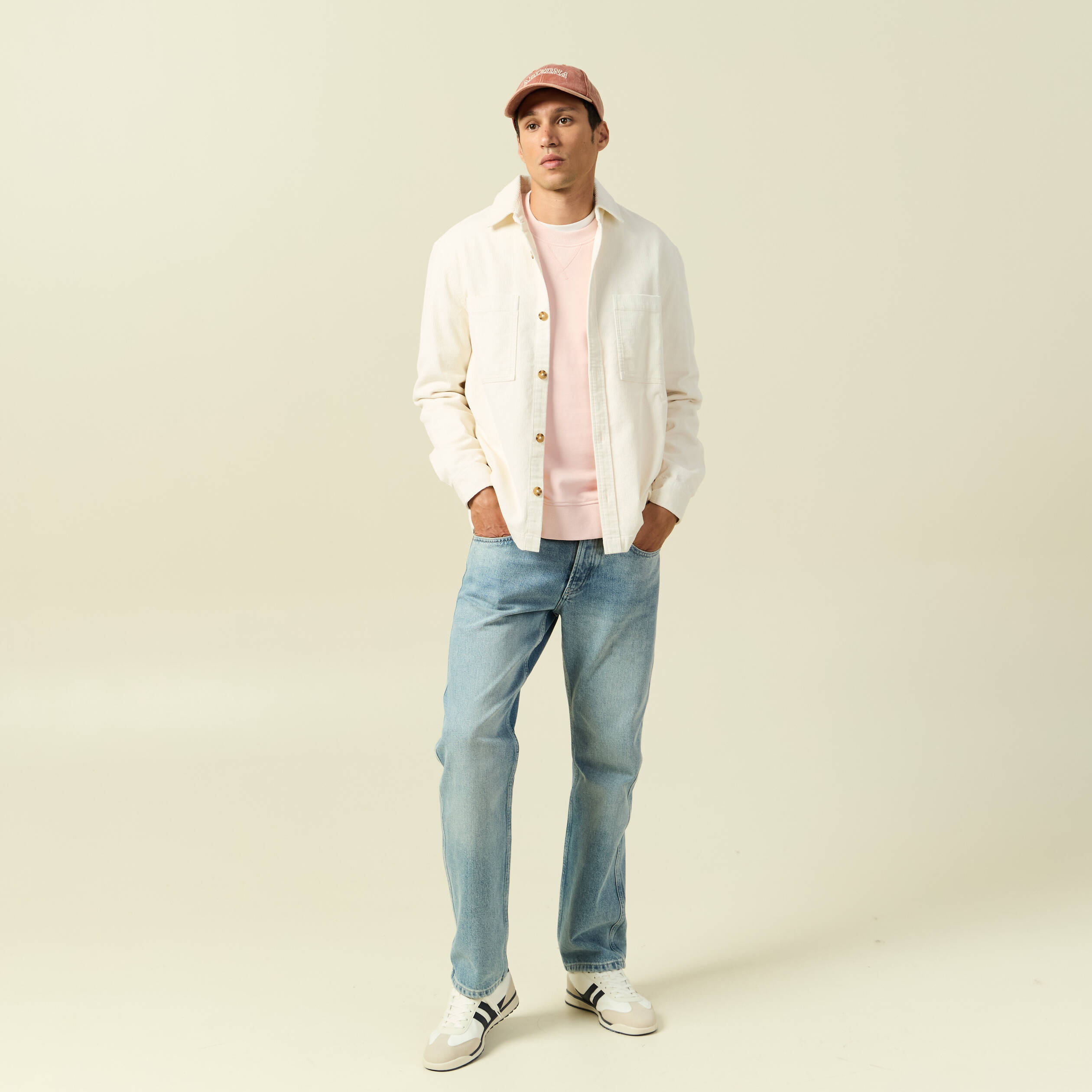 Sweat manches longues en coton rose poudr&eacute;e homme